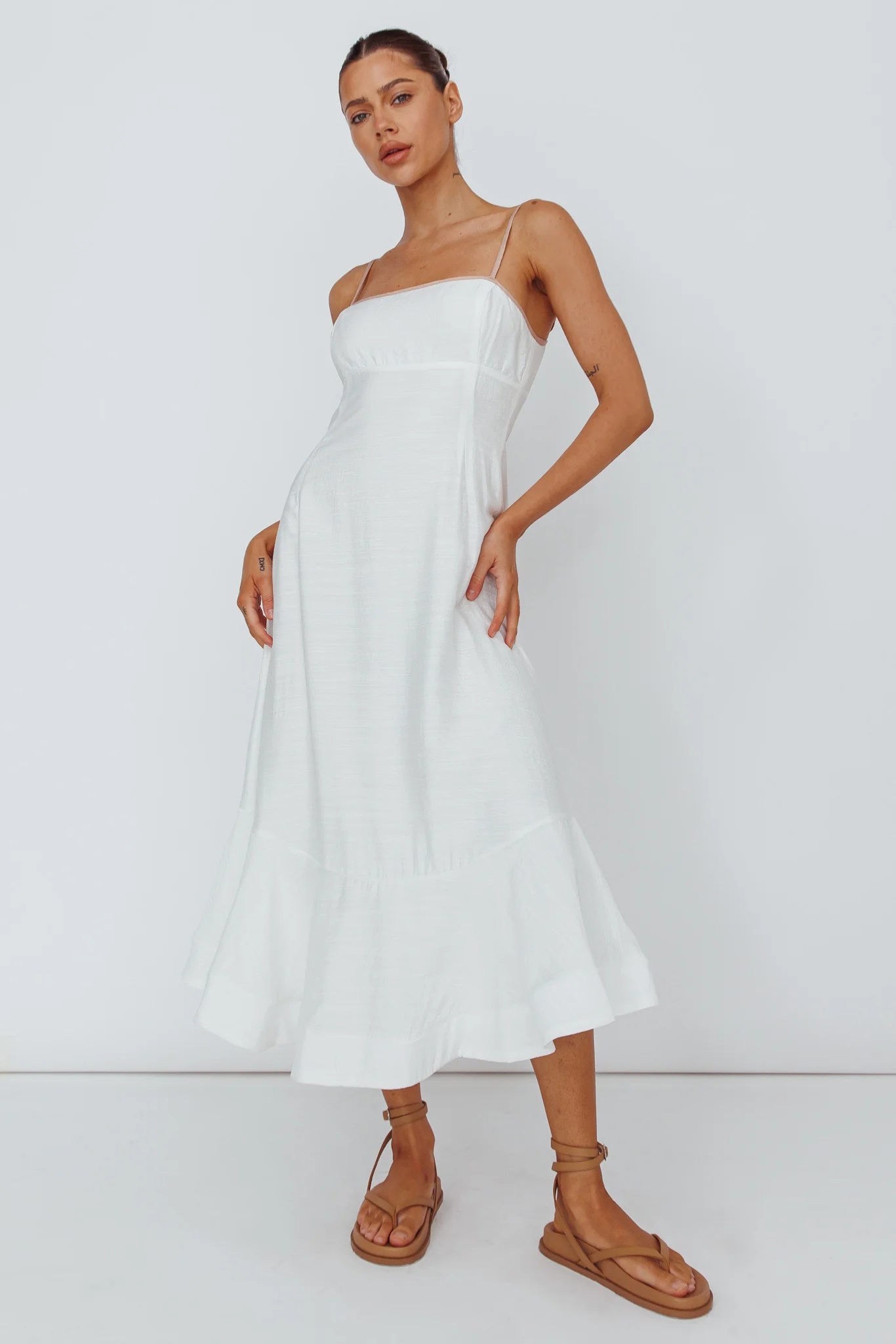 Noni Cami Strap Swing Midi Dress White - Sonourner