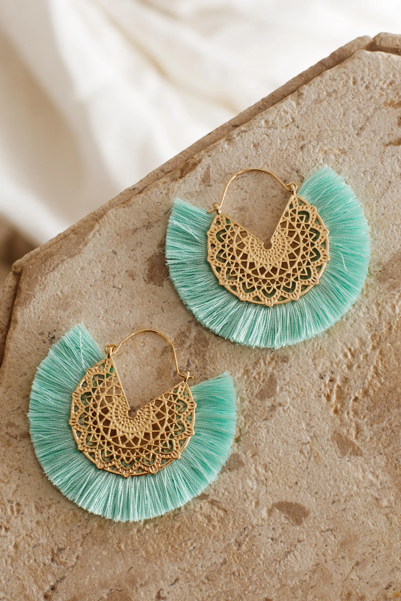 Bali Gold Filigree Fringing Earrings Sage - Sonourner