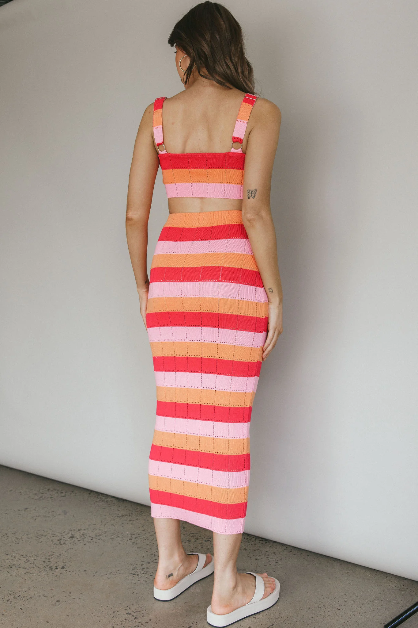 Chase The Sunrise Knit Maxi Skirt Striped Pink - Sonourner