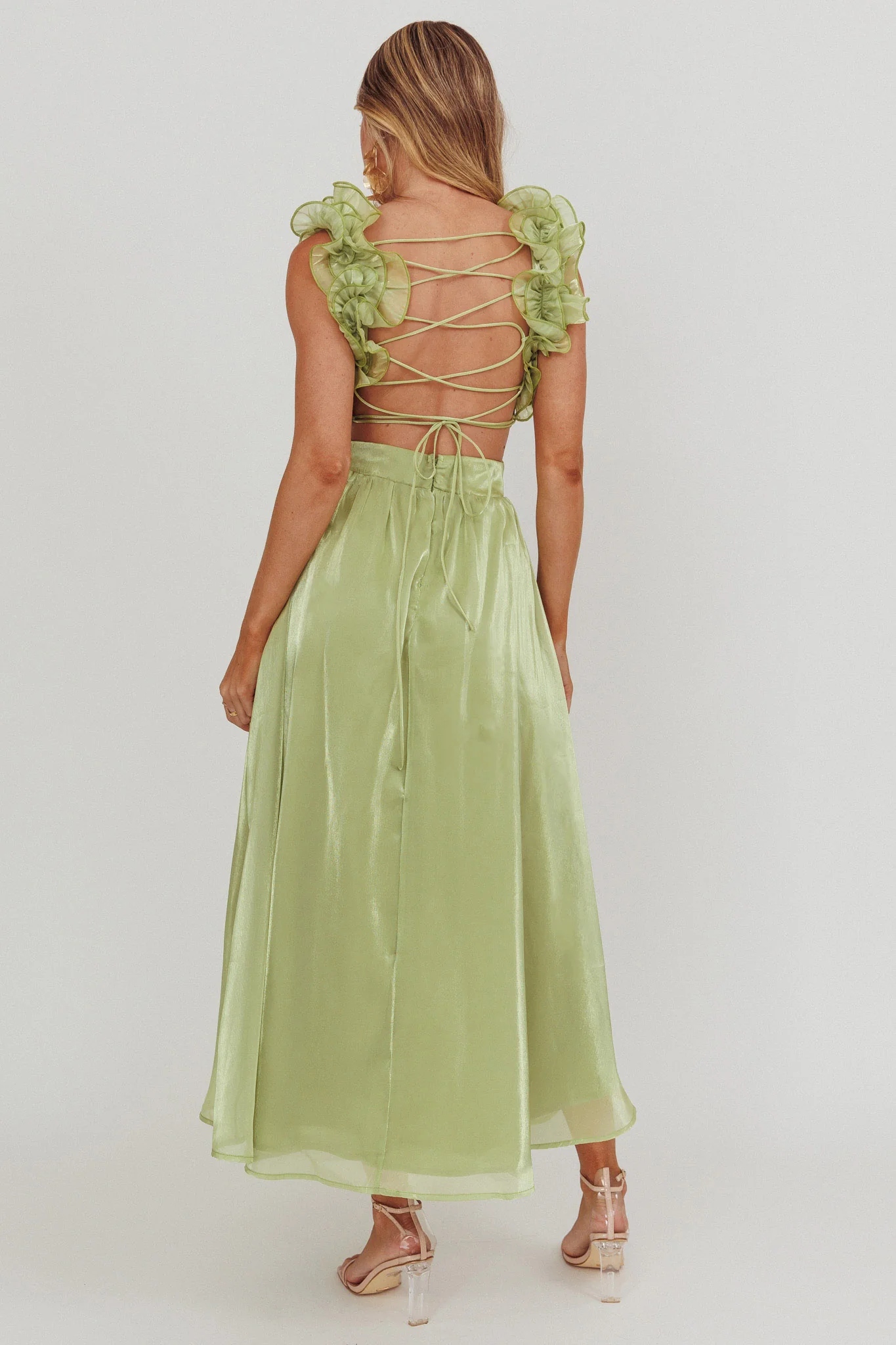 Madara Lace-Up Back Maxi Dress Sage - Sonourner