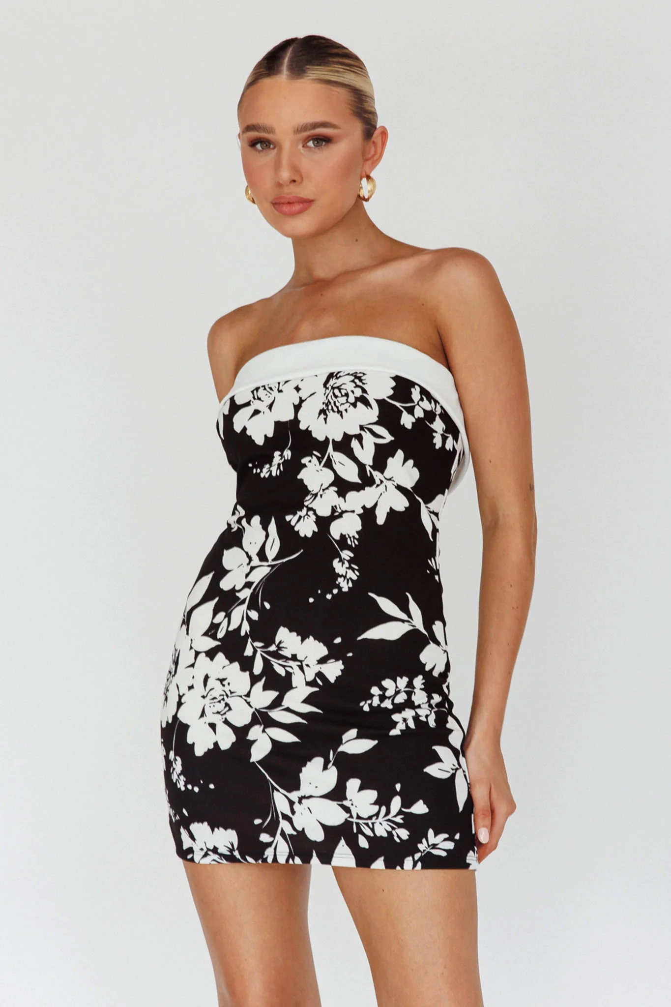 Missie Strapless Mini Dress Floral Black - Sonourner