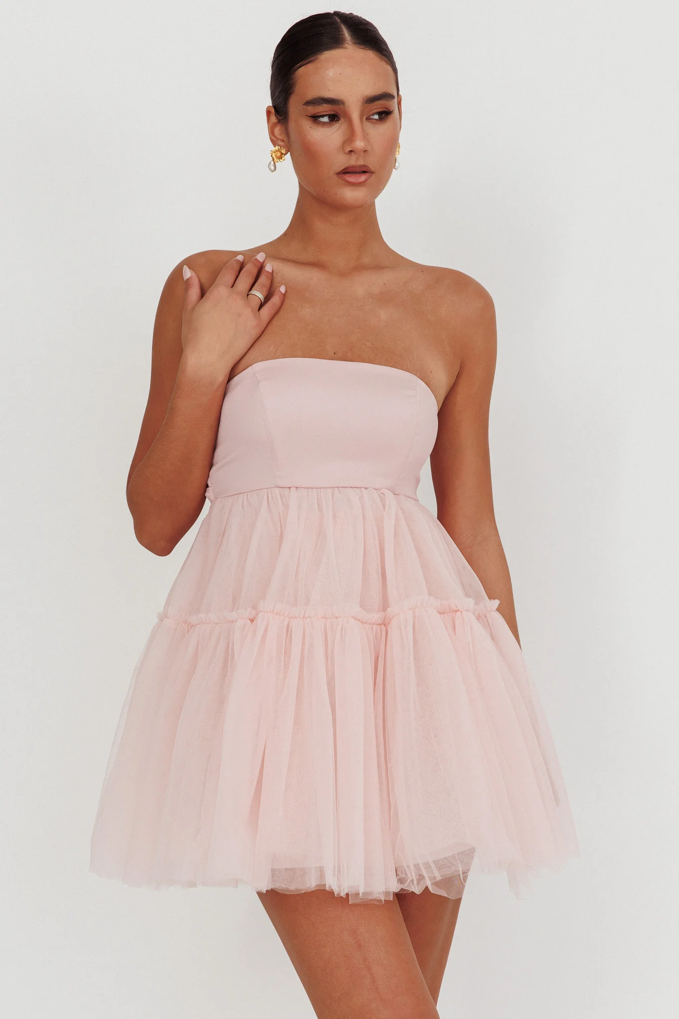 Dreamscape Strapless Tulle Mini Dress Blush - Sonourner