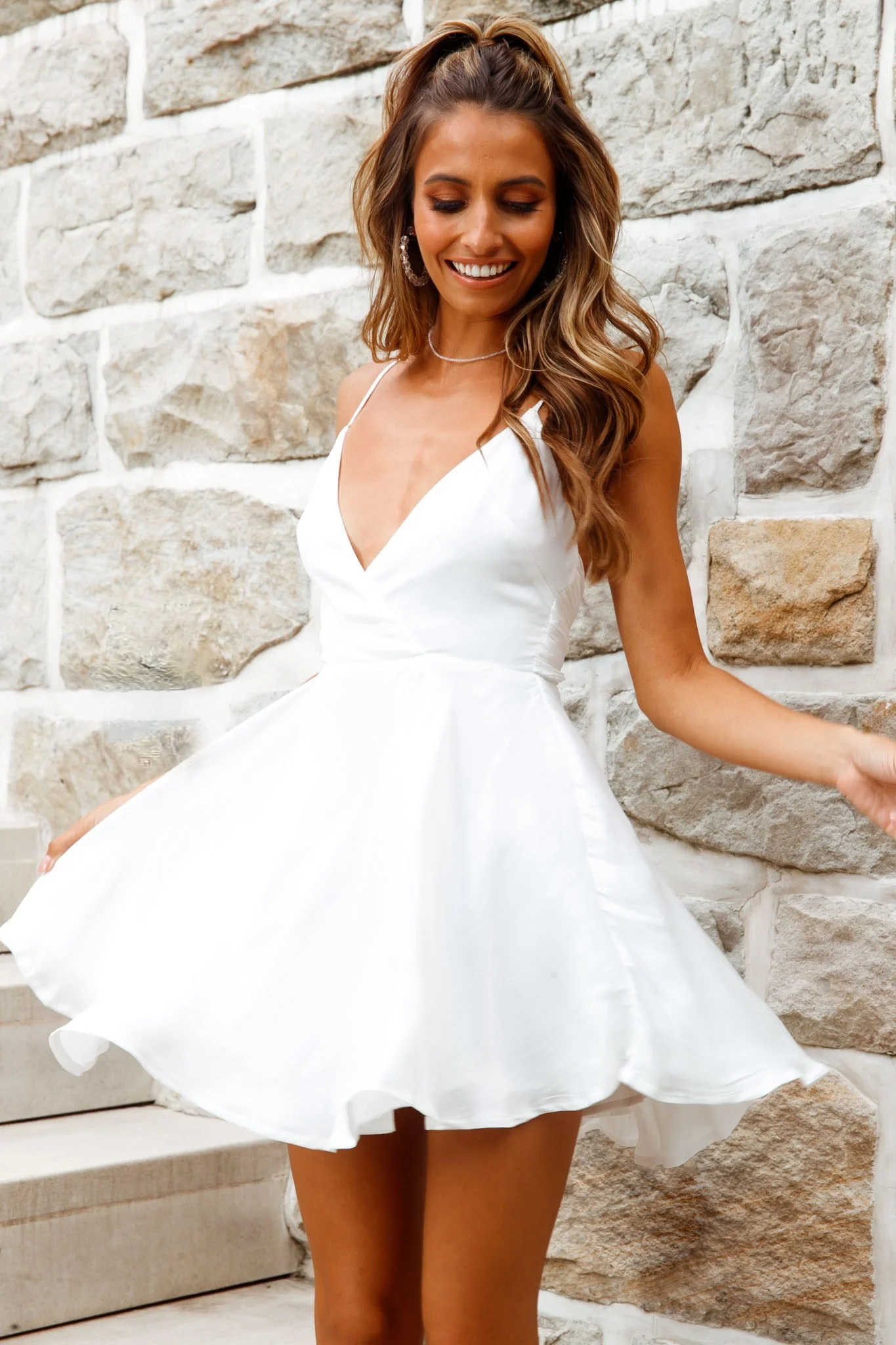 Secret Place Strappy Tie Back Party Dress White - Sonourner