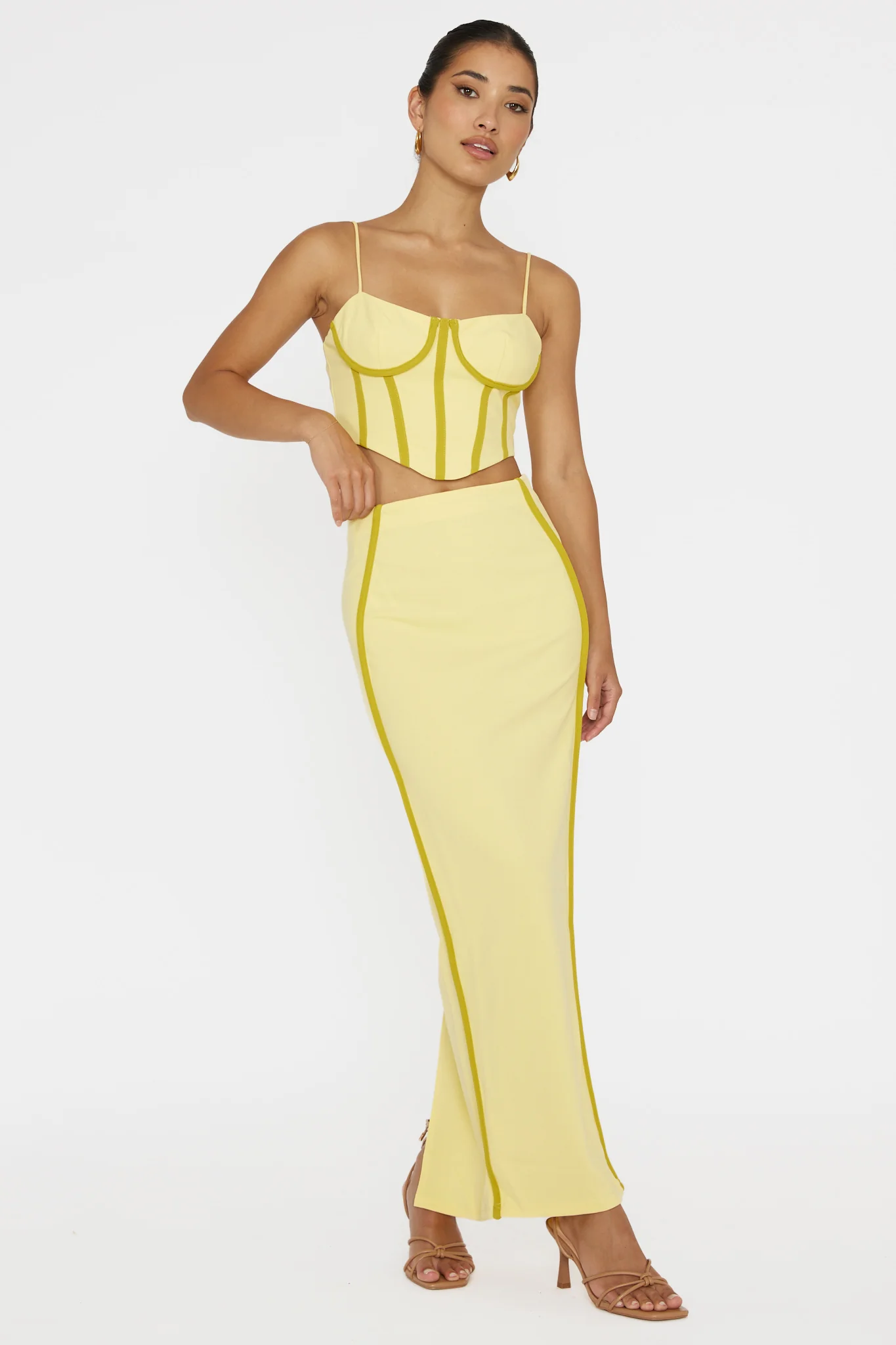 Ferrera Piping Trim Maxi Skirt Yellow - Sonourner