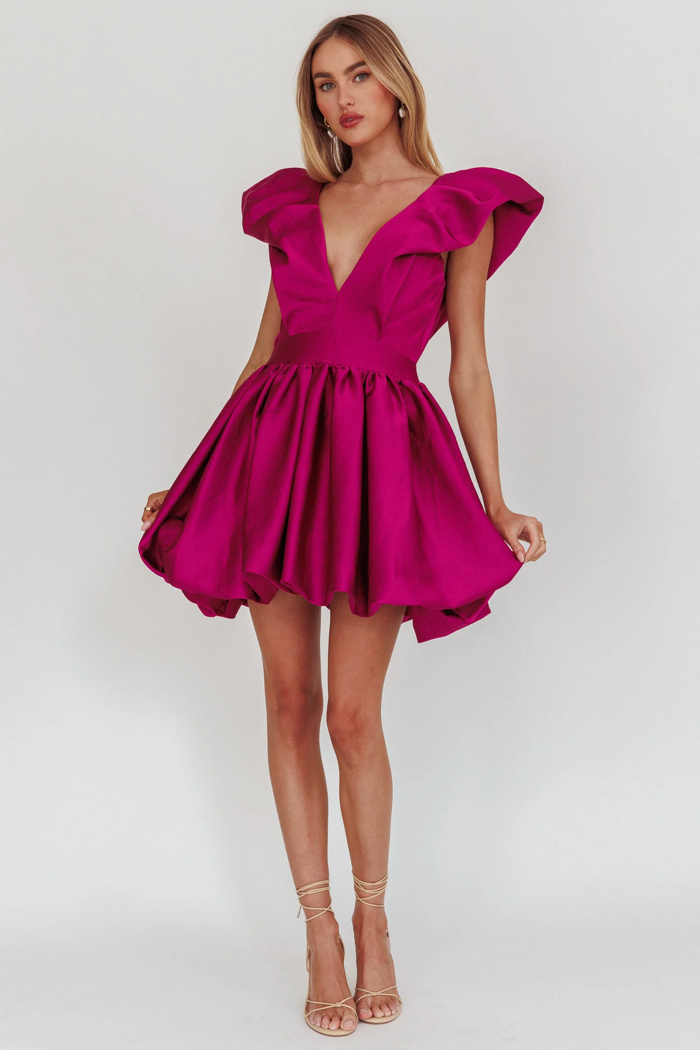 Hidden Heart Bubble Hem Mini Dress Magenta - Sonourner