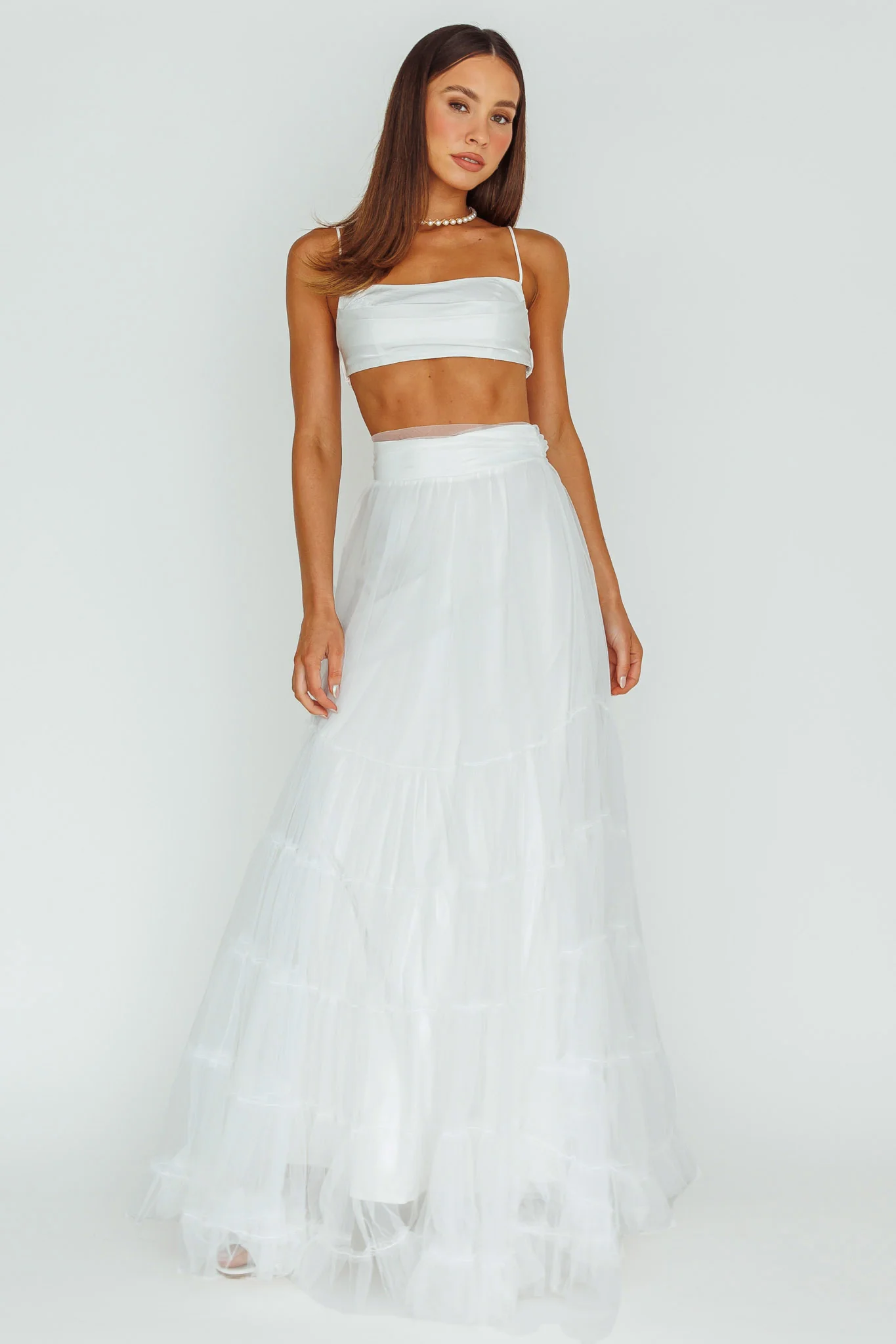 Mavis Mesh Overlay Maxi Skirt White - Sonourner