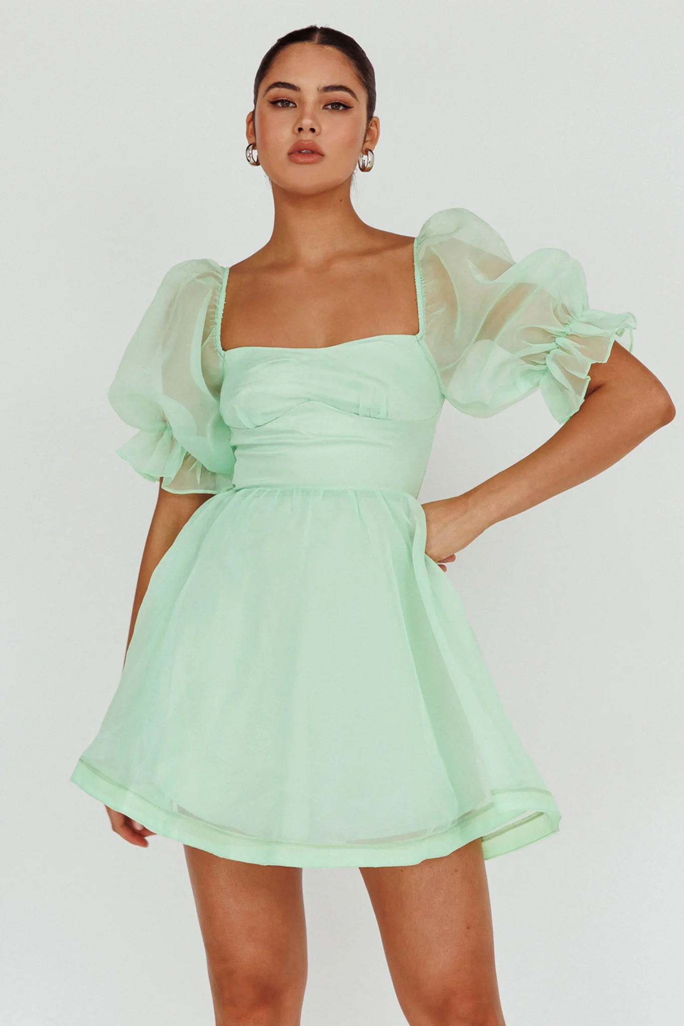 I've Got Sunshine Puff Sleeve Mini Dress Mint - Sonourner