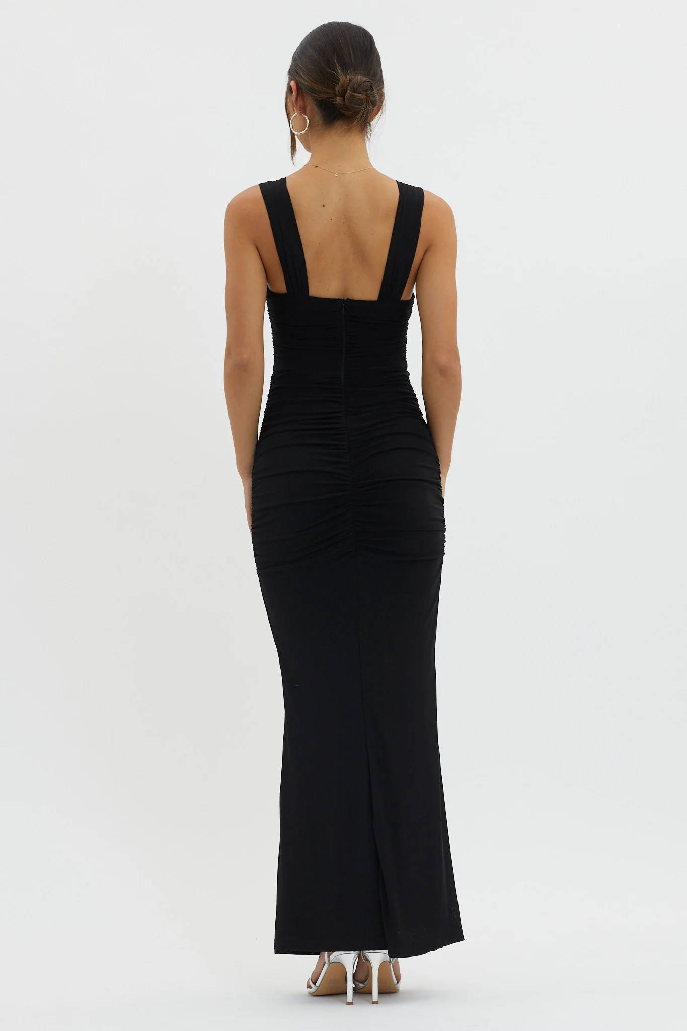 Oliana Sheer Waist Keyhole Maxi Dress Black - Sonourner