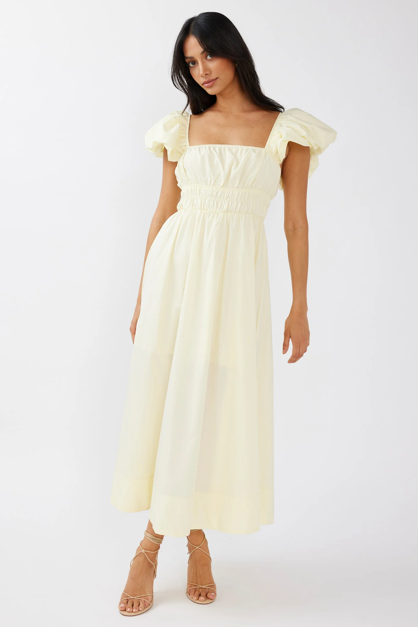Rose Meadow Puffed Sleeve Midi Dress Banana - Sonourner