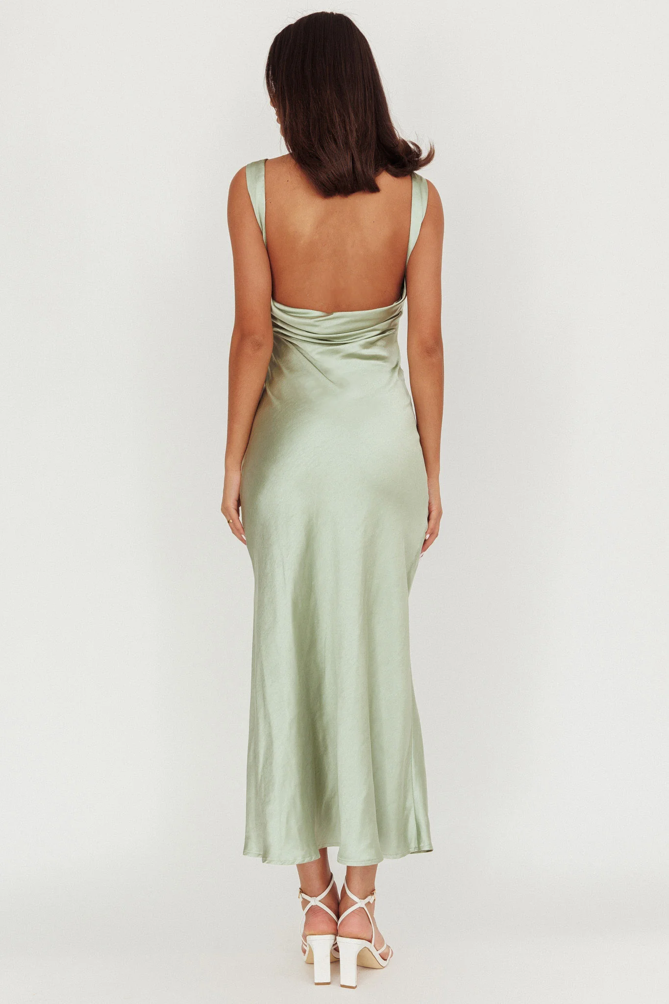 Carmine Satin Sleeveless Maxi Dress Sage - Sonourner