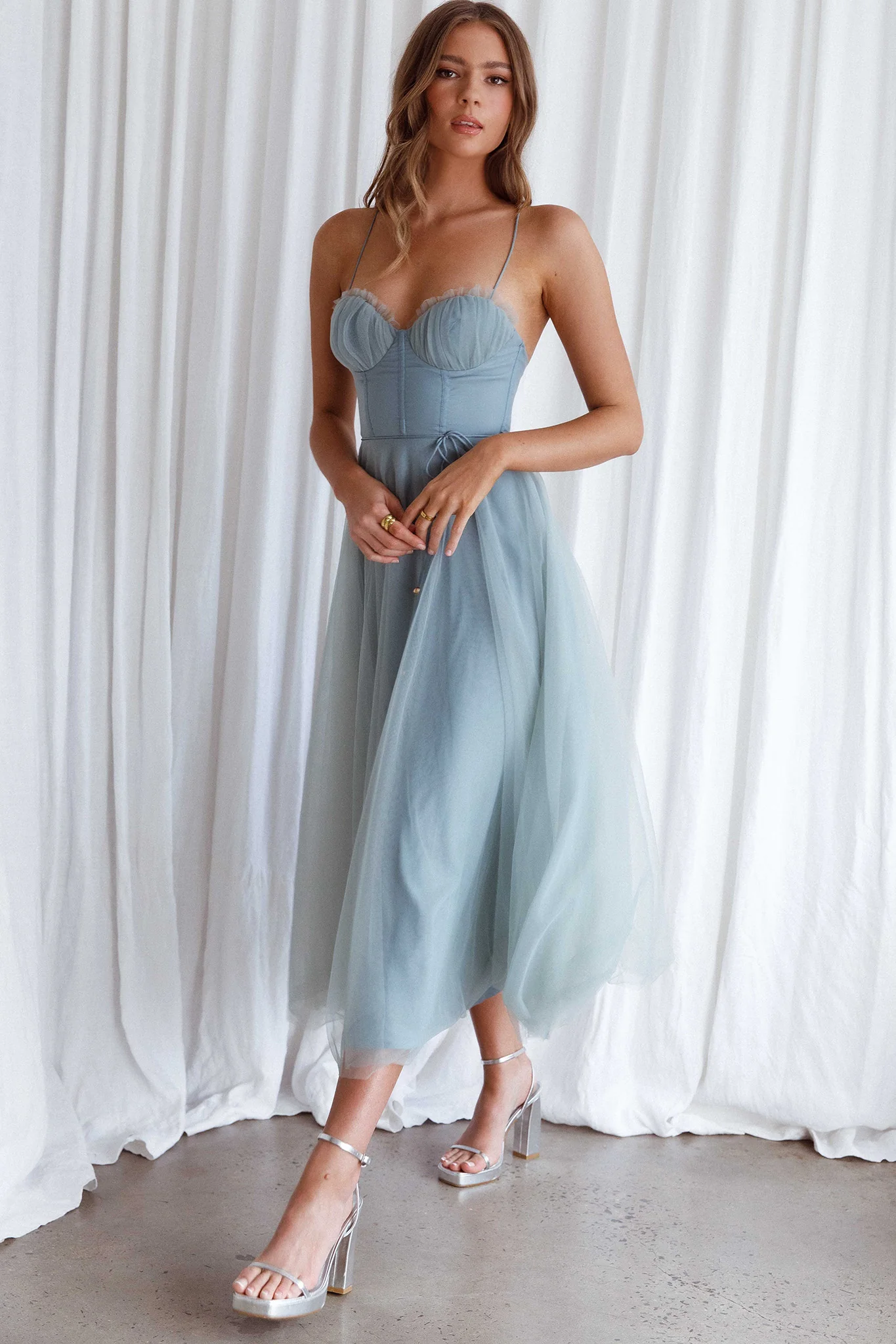 Smitten Sweetheart Neckline Chiffon Midi Dress Sage - Sonourner