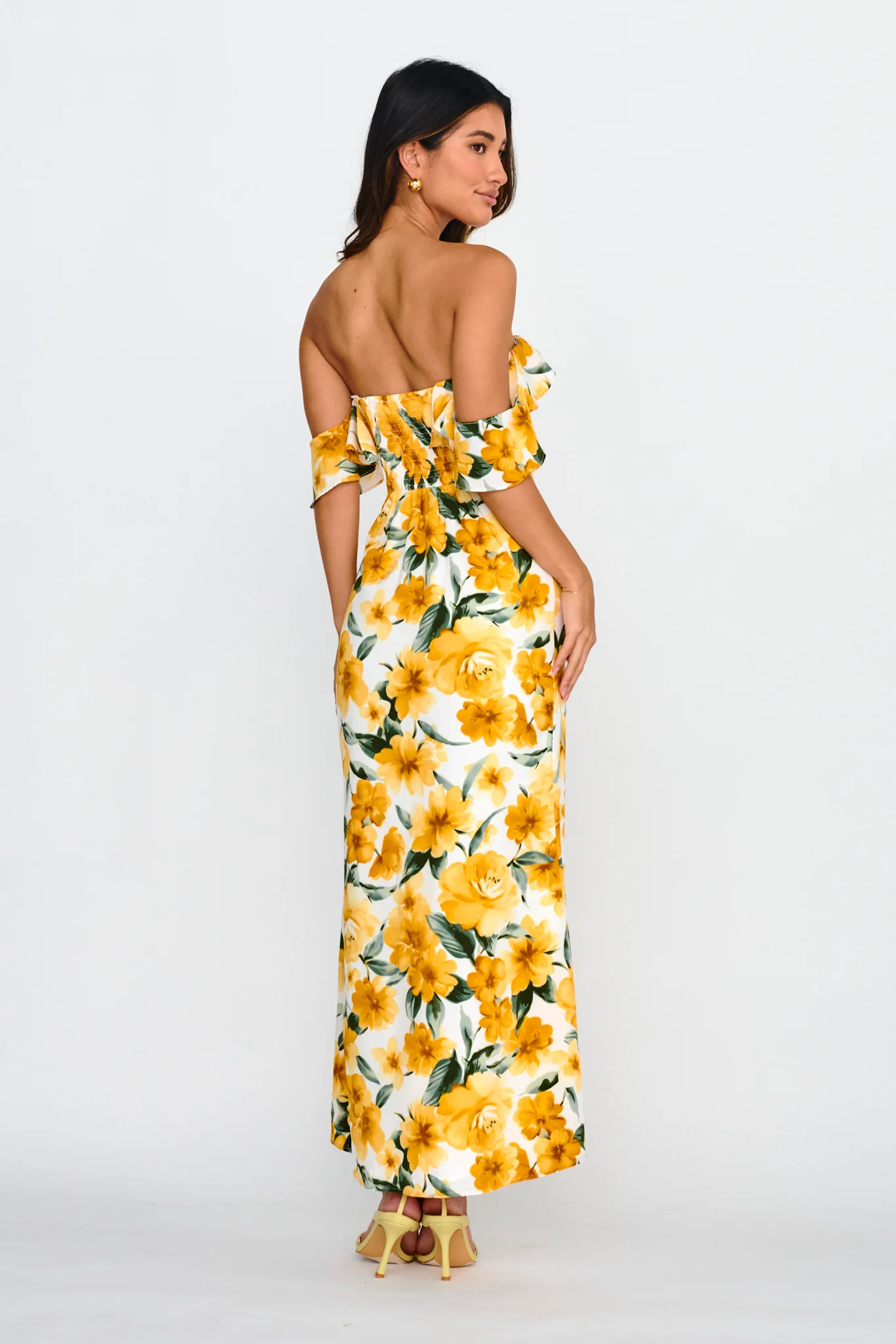 New Era Off Shoulder Maxi Dress Floral Yellow - Sonourner