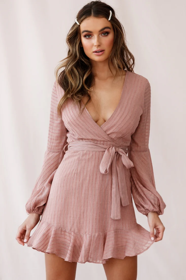 Adelaide Long Balloon Sleeve Wrap Dress Rose - Sonourner