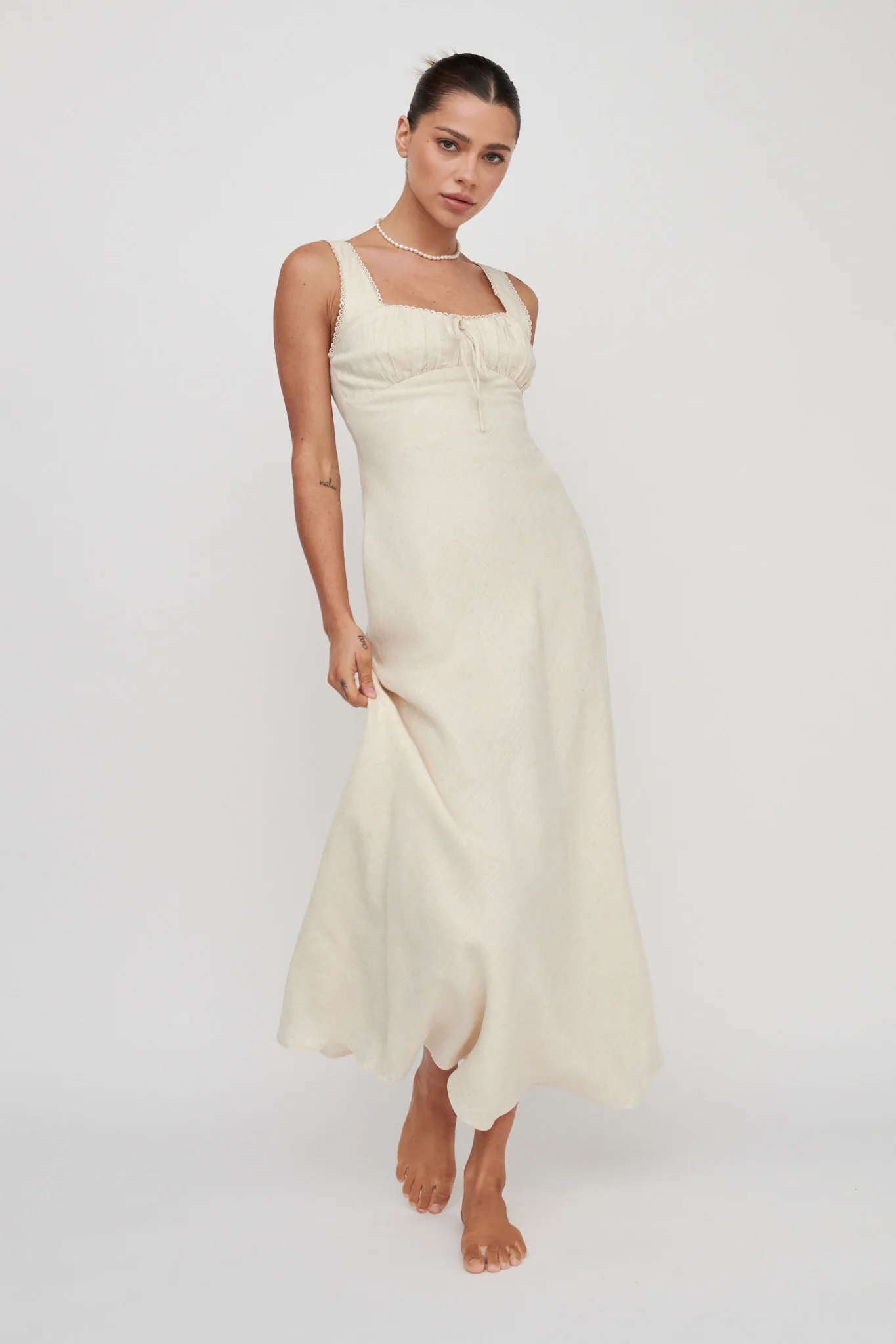 Carlee Gathered Bust Maxi Dress Oat - Sonourner