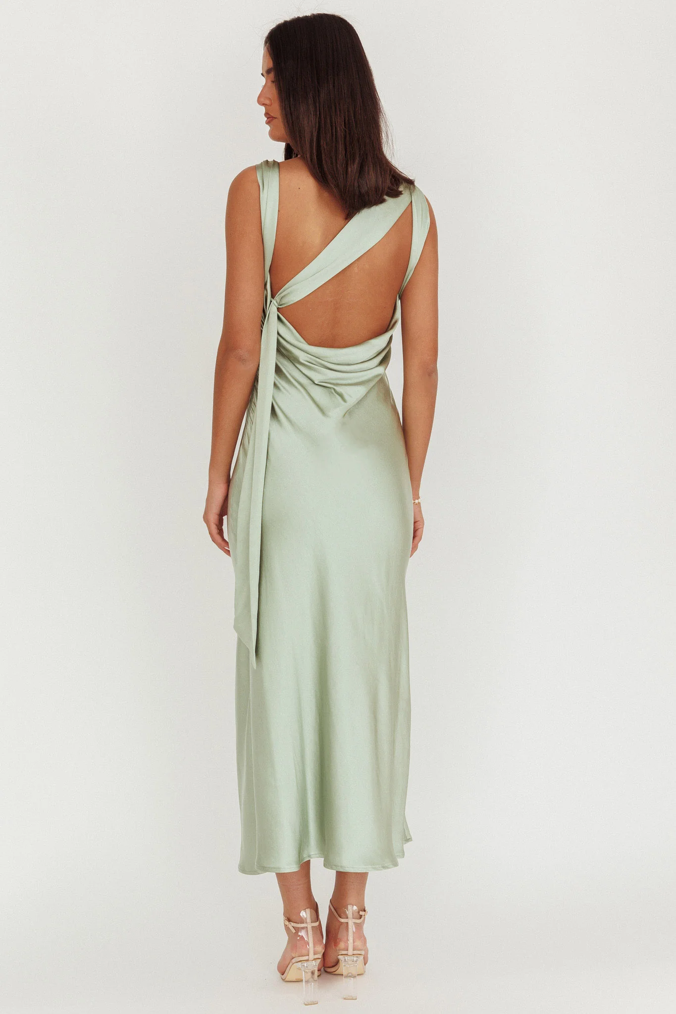 Take Care Backless Sash Maxi Dress Pistachio - Sonourner