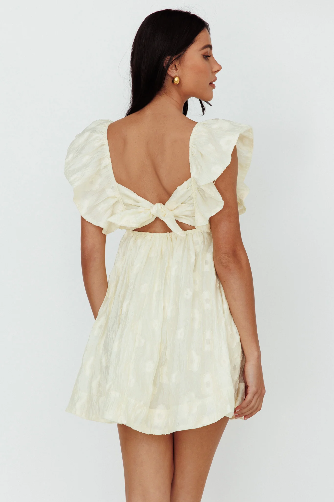 Melrose Place Floral Textured Frill Dress Lemon - Sonourner