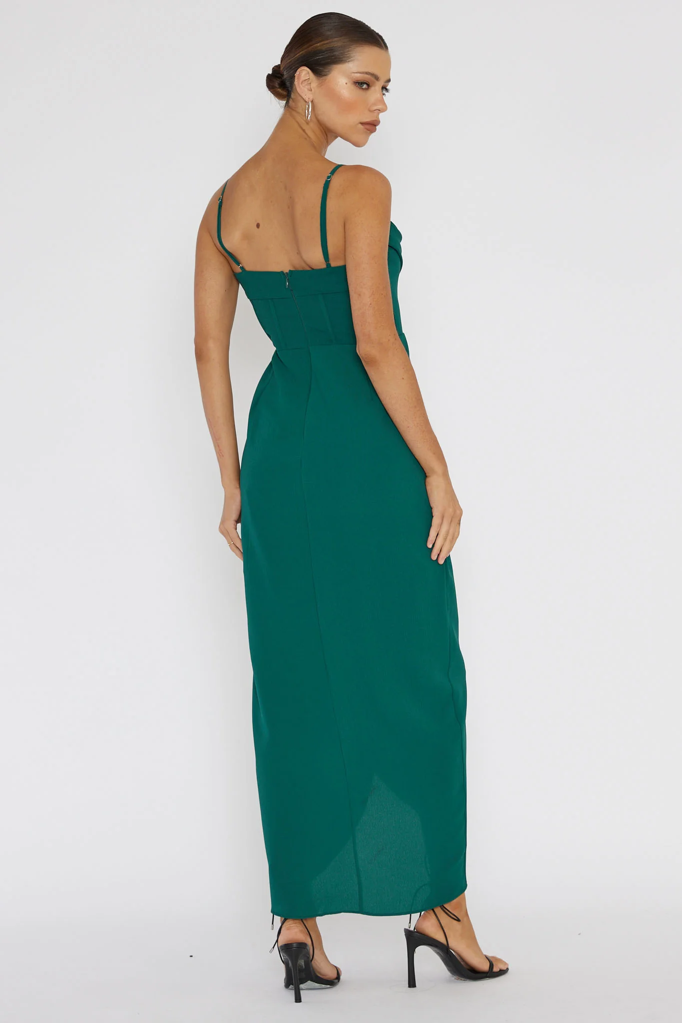 Patrice Draped Neck Split Midi Dress Forest Green - Sonourner