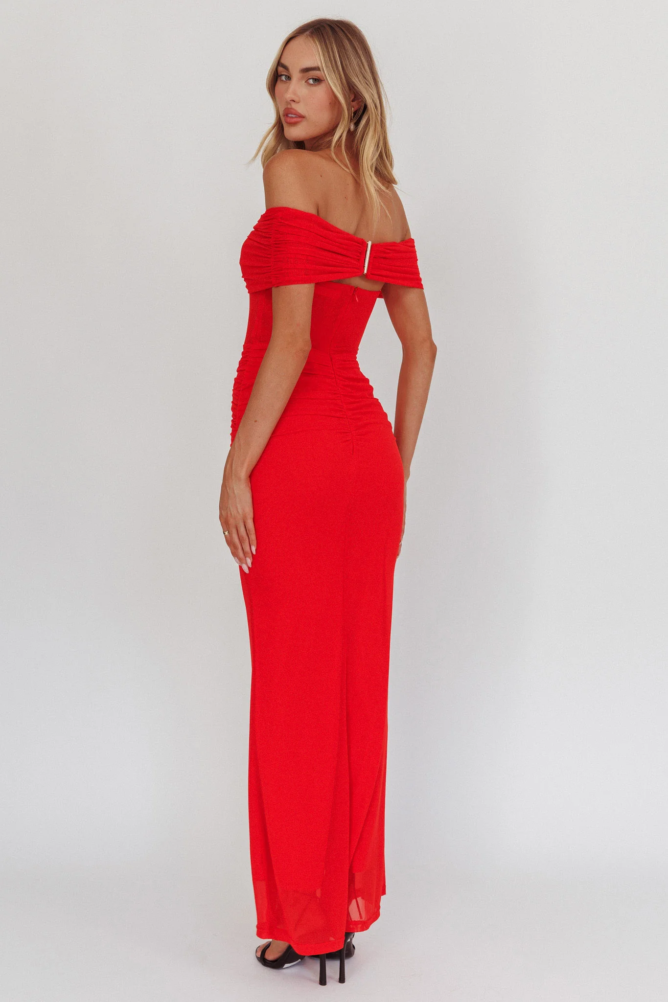 Silver Moon Off-Shoulder Maxi Dress Blood Orange - Sonourner
