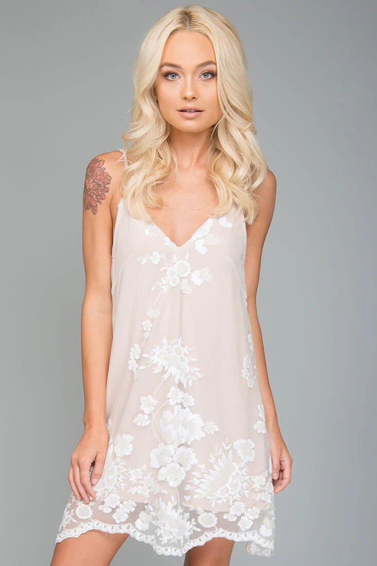 Alexandra Embroidered Floral Going Out Dress White - Sonourner