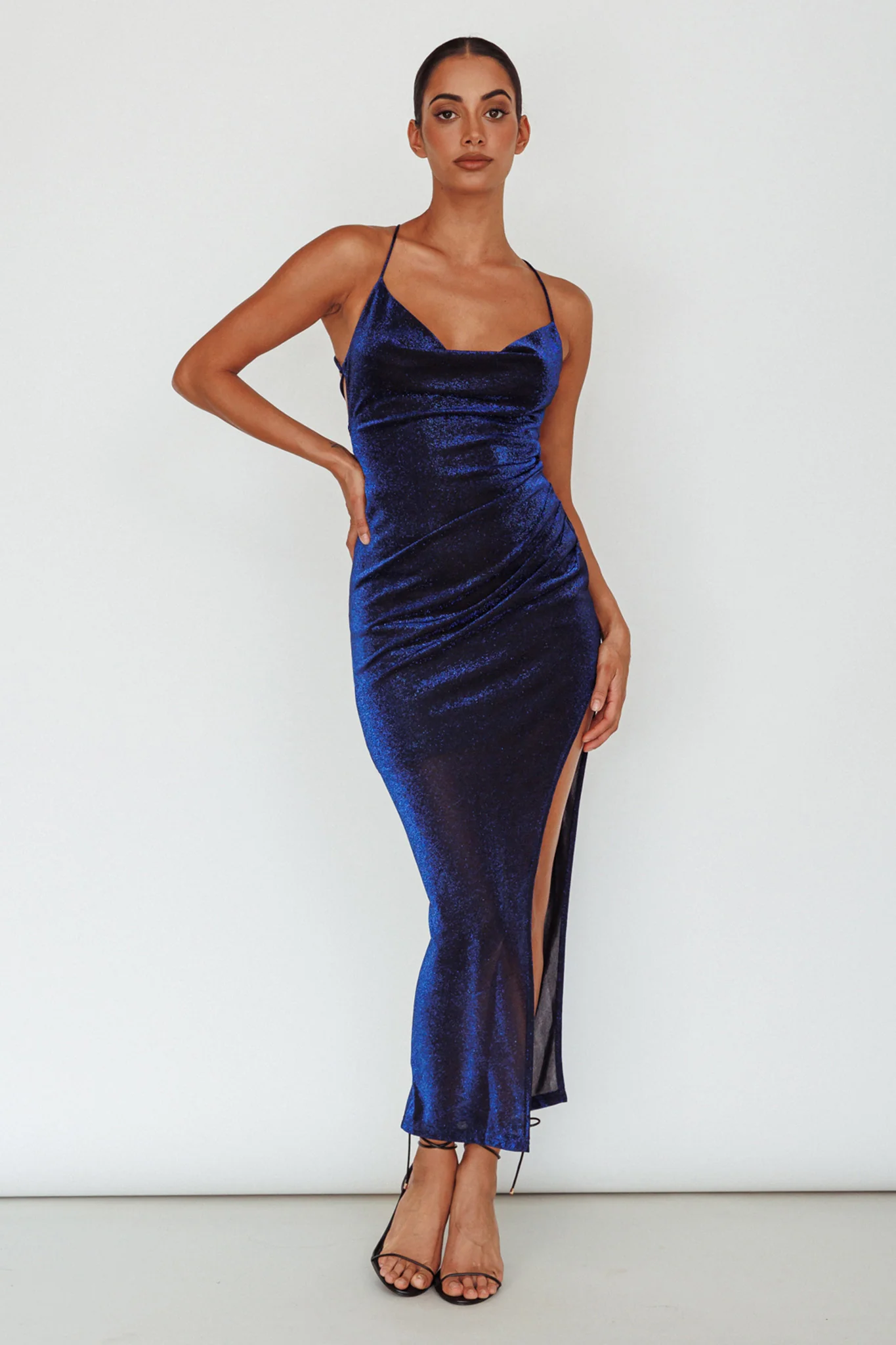 Moonstone Side Split Strappy Back Midi Dress Blue - Sonourner