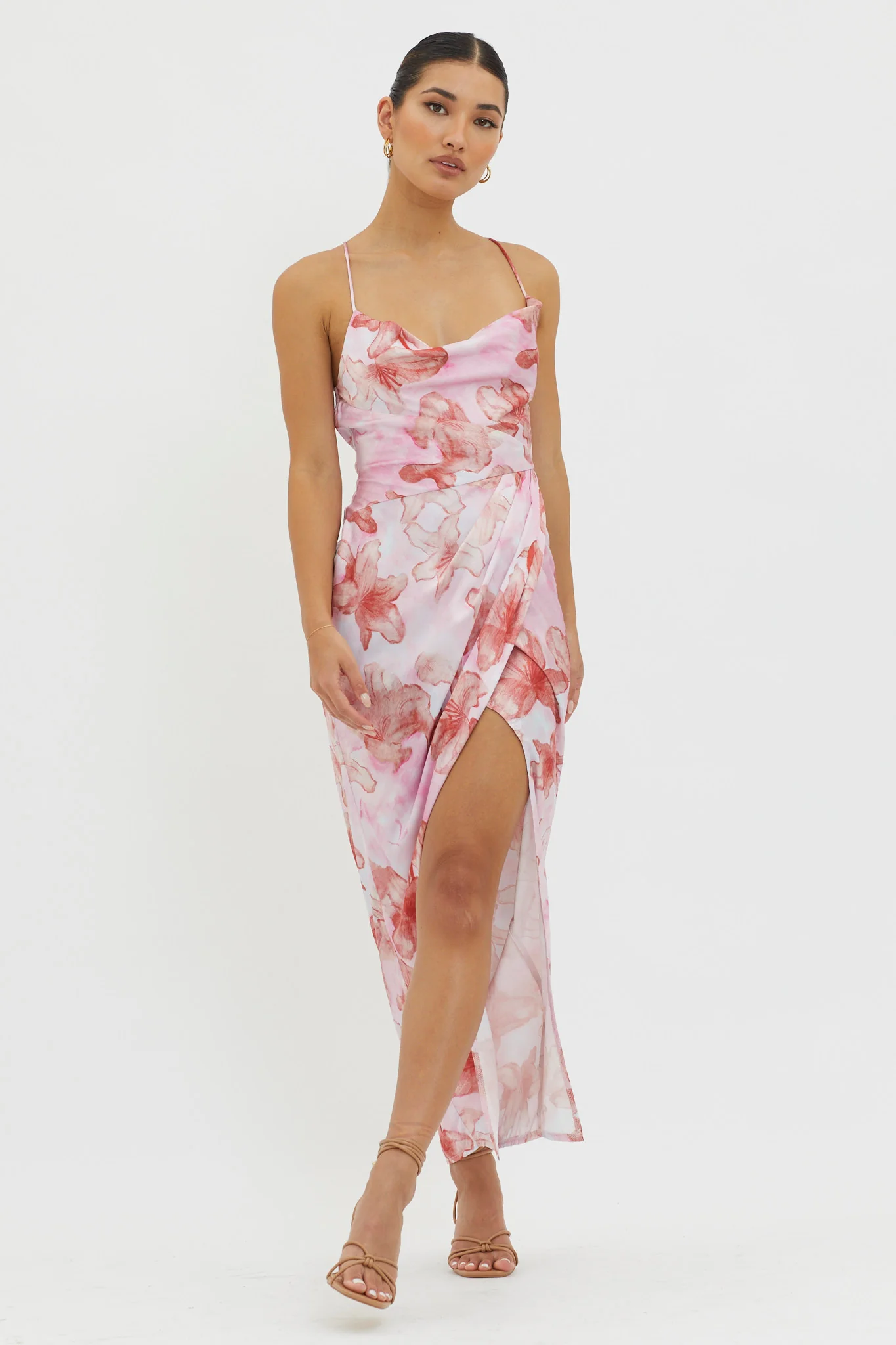 Erryn Tied Back Split Midi Dress Pink - Sonourner