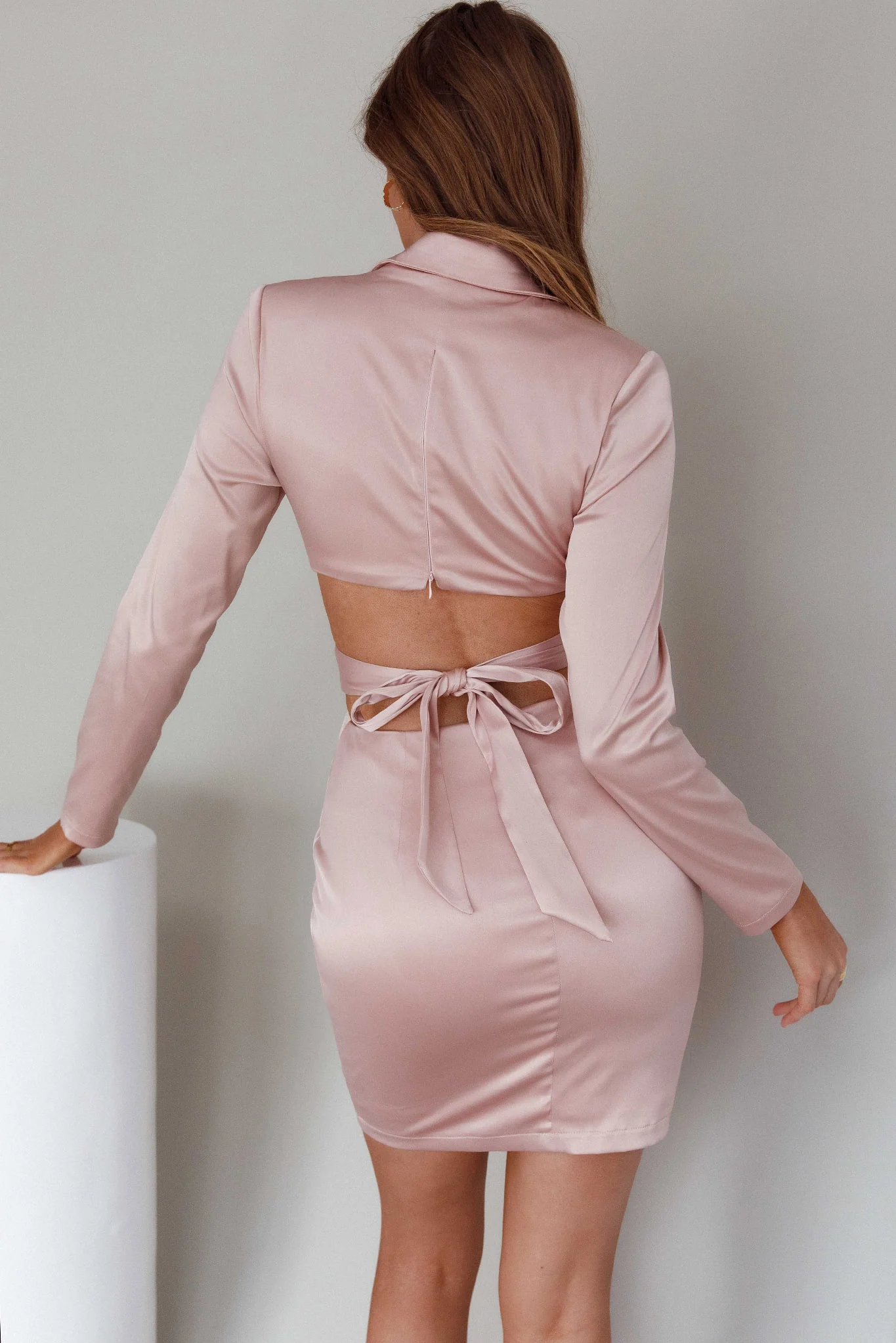 Antoinette Collared Long Sleeve Mini Dress Champagne - Sonourner