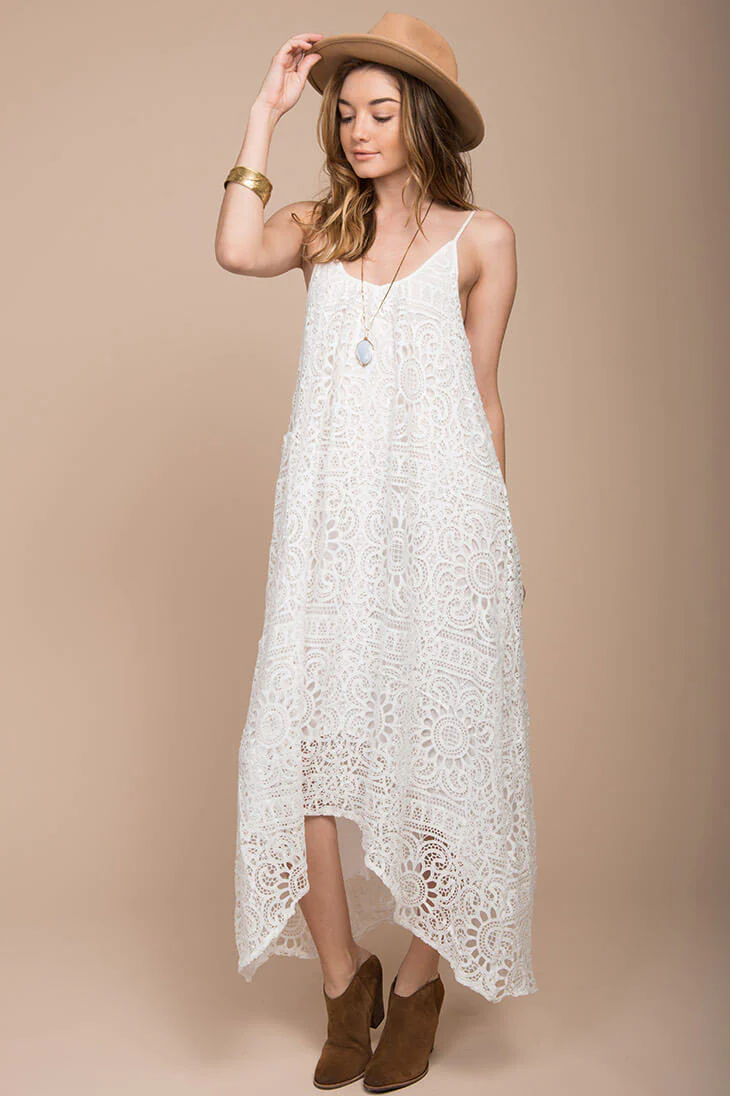 Aroura Crochet Maxi Dress White - Sonourner