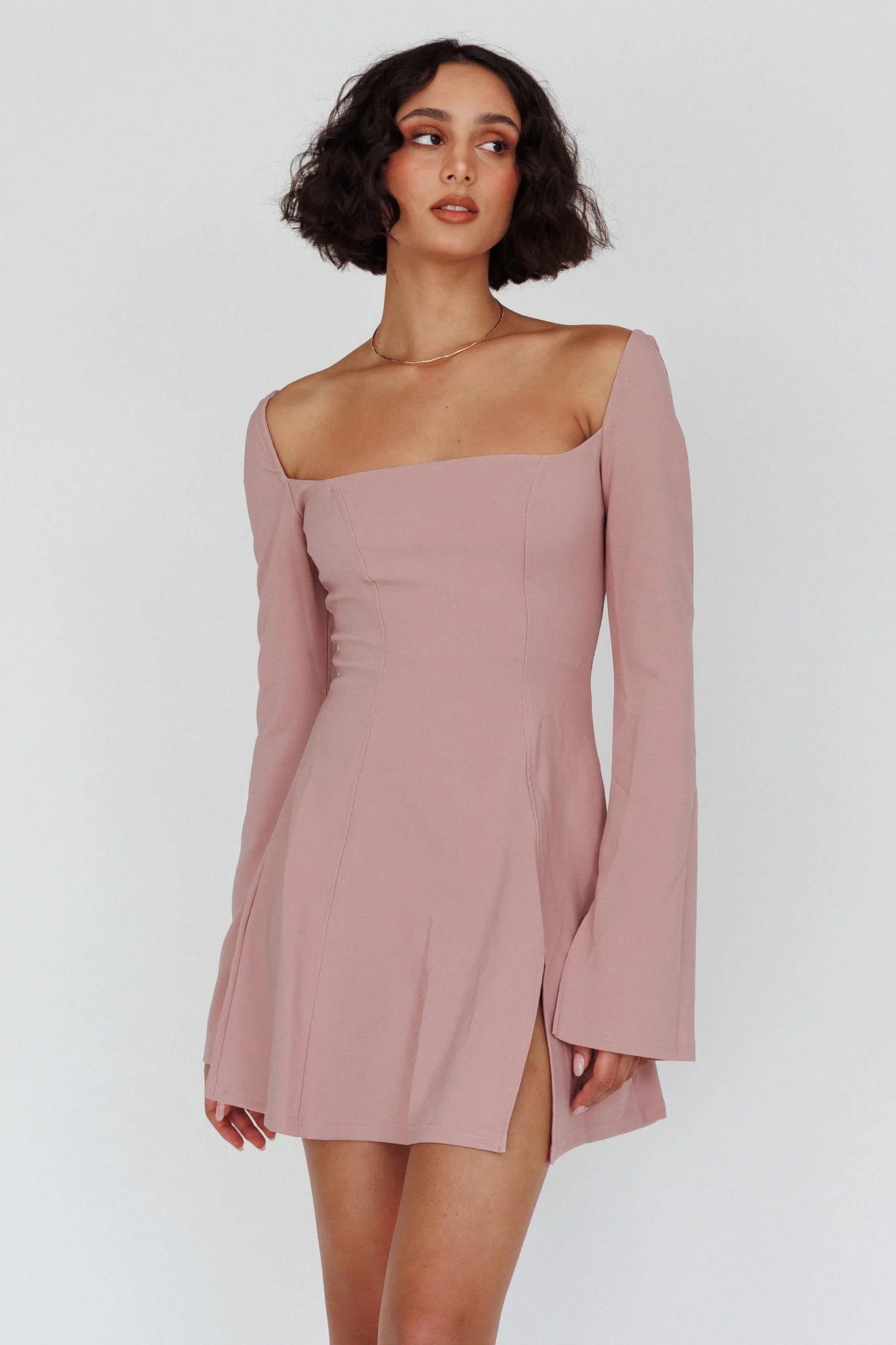 Kieran Long Sleeve A-Line Mini Dress Blush - Sonourner