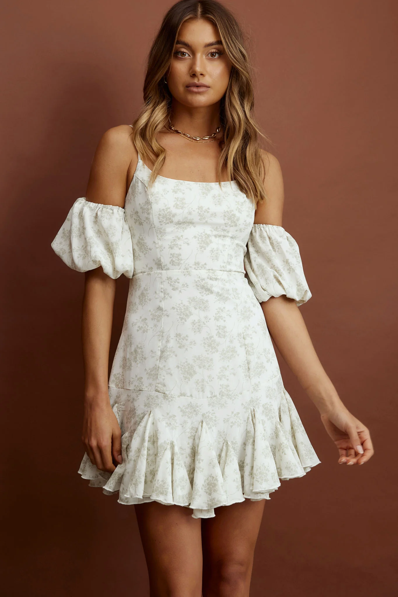 Southern Belle Godet Hem Mini Dress Floral Green - Sonourner