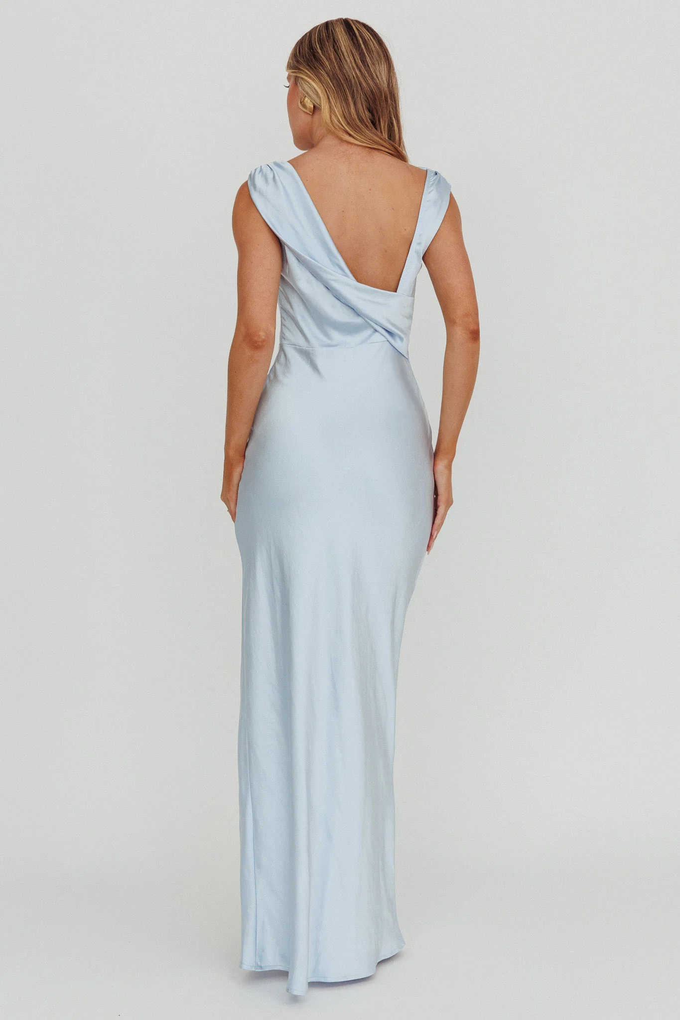 Jinora Cowl Neck Leg Slit Satin Maxi Dress Blue - Sonourner