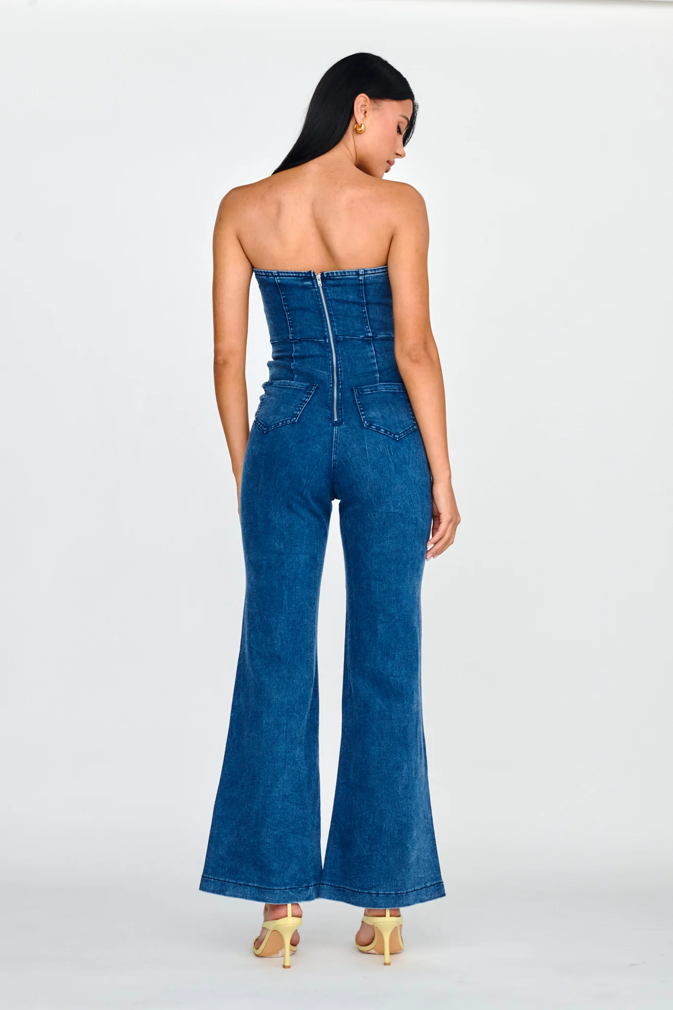 Horizon Strapless Wavy Neckline Jumpsuit Denim - Sonourner