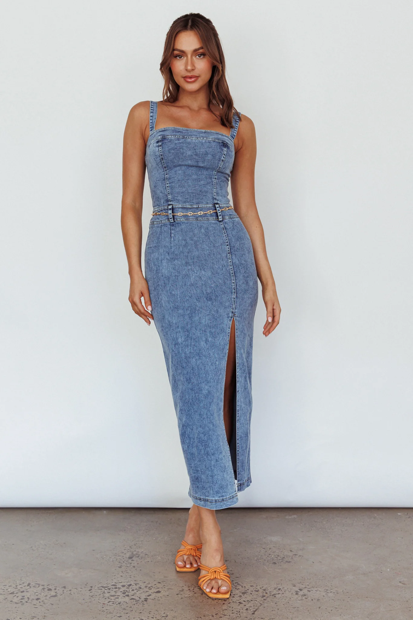 Onyx Thigh Split Midi Dress Denim - Sonourner