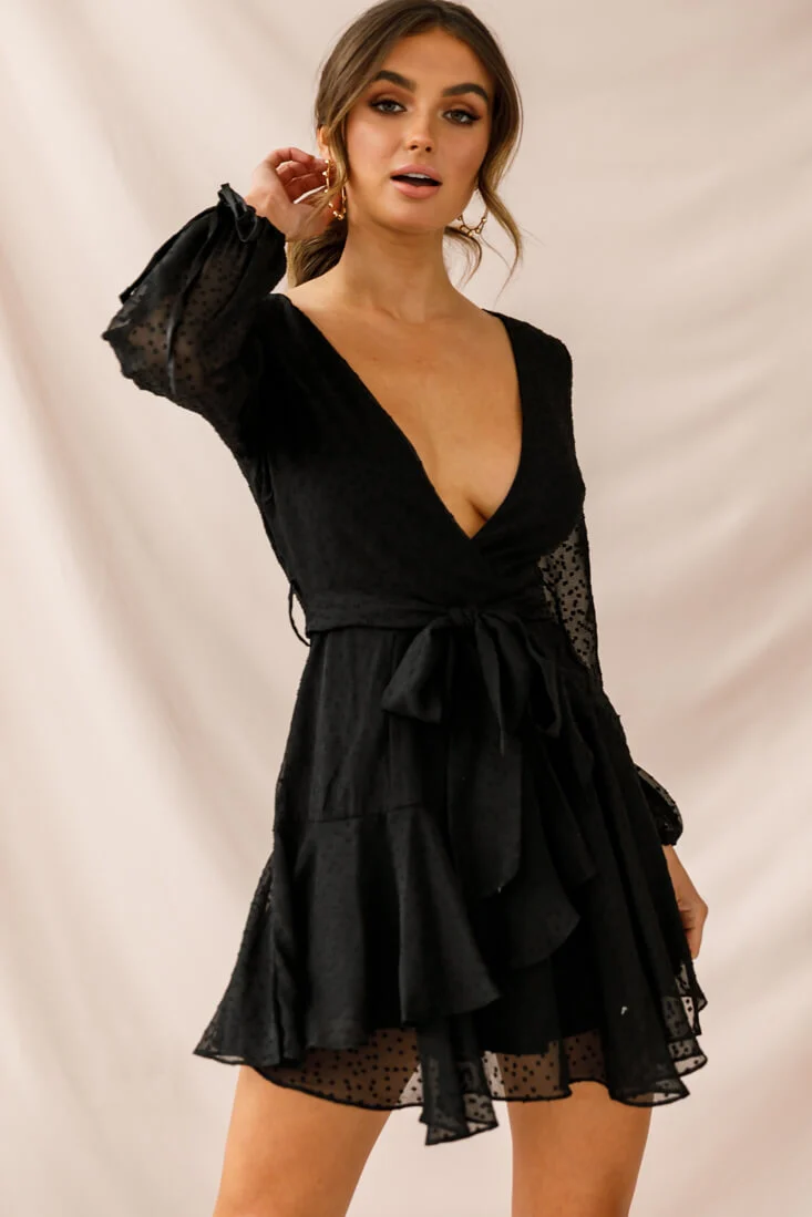 Sheri Hail Spot Chiffon Dress Black - Sonourner