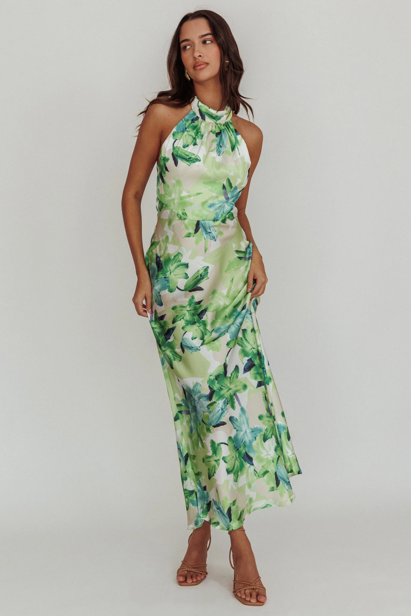 Shana Halterneck Maxi Dress Floral Green - Sonourner