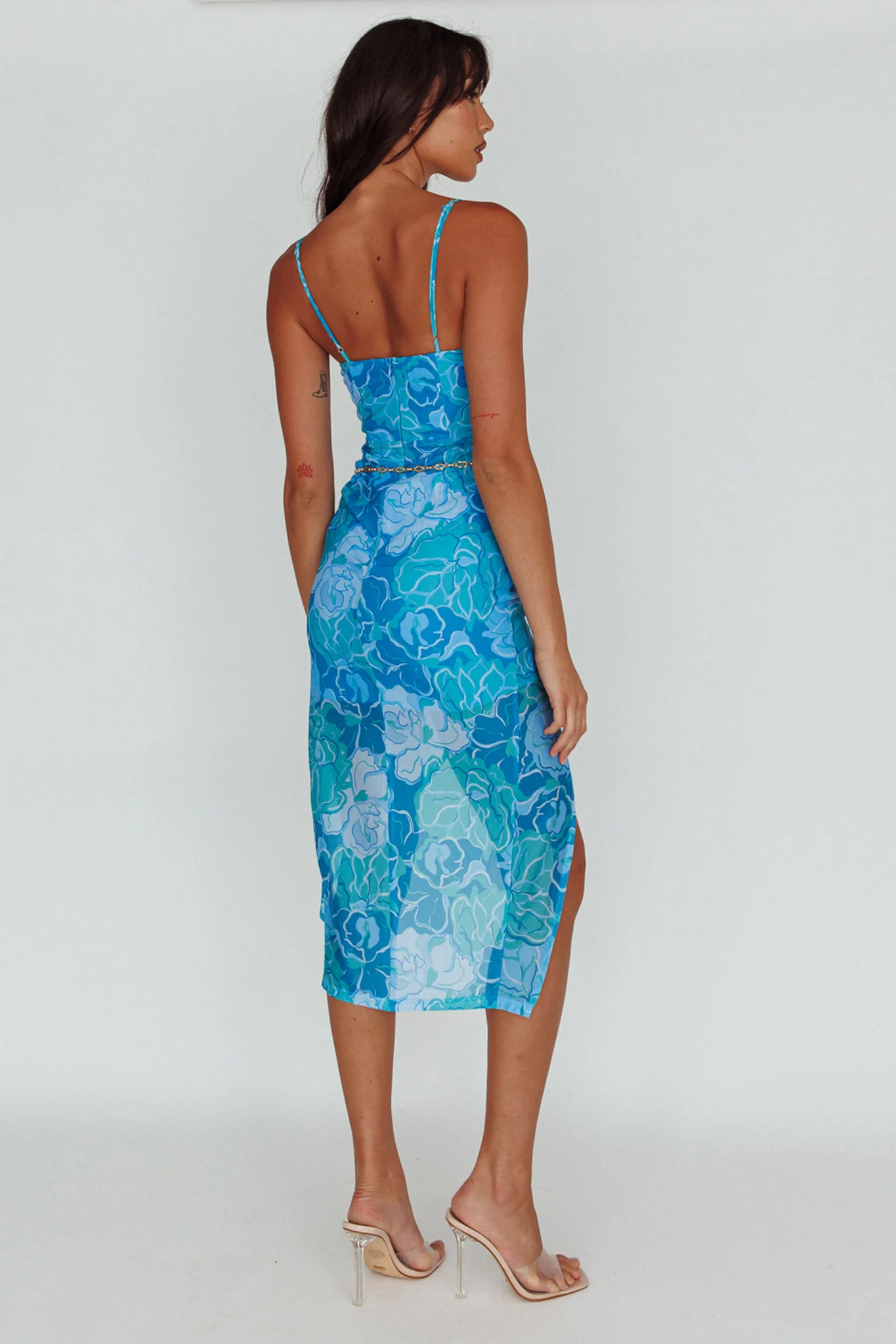 Westwood Split Front Maxi Dress Floral Blue - Sonourner