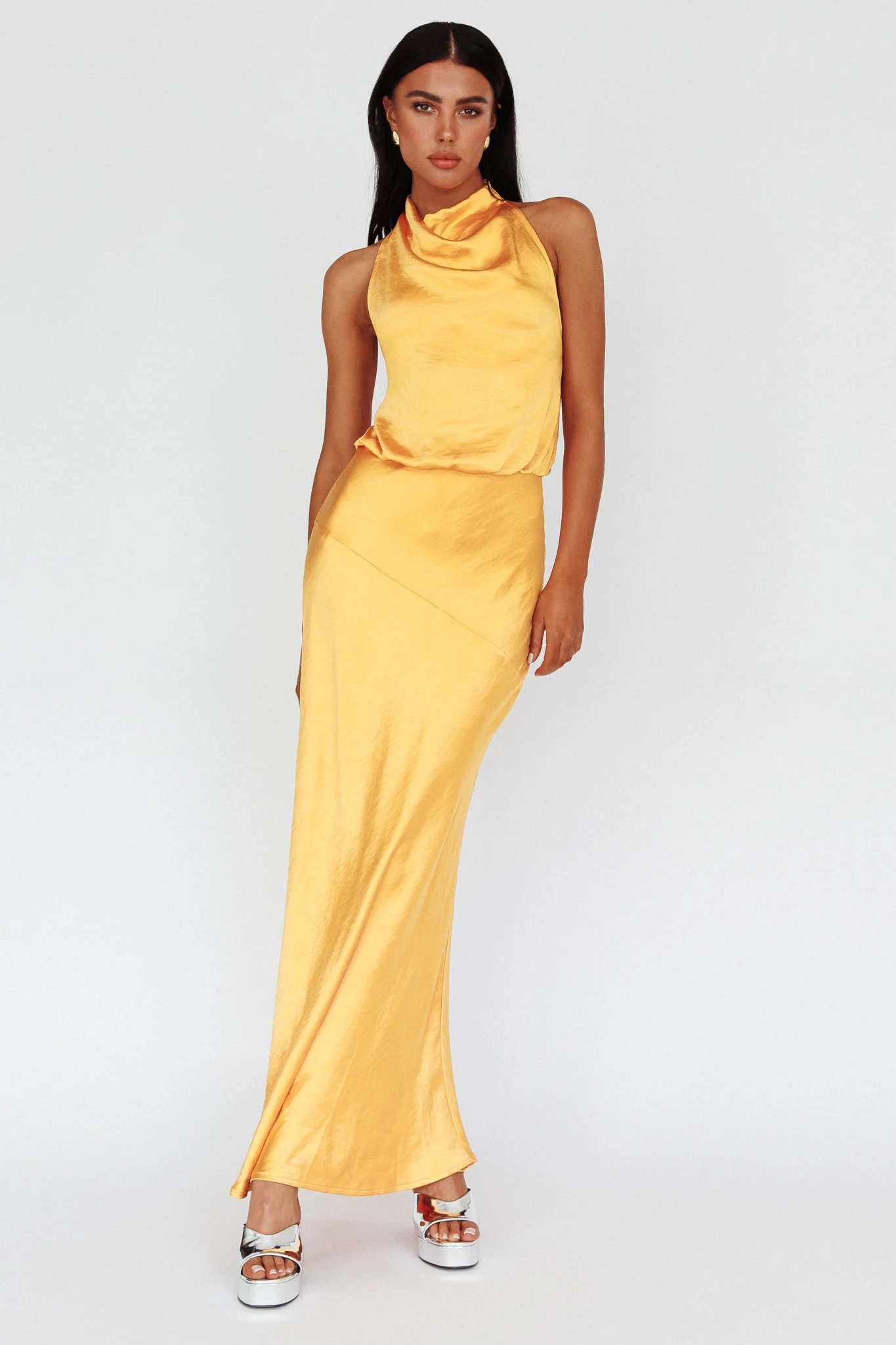 Amalfi Sunset Cowl Halterneck Maxi Dress Sun - Sonourner