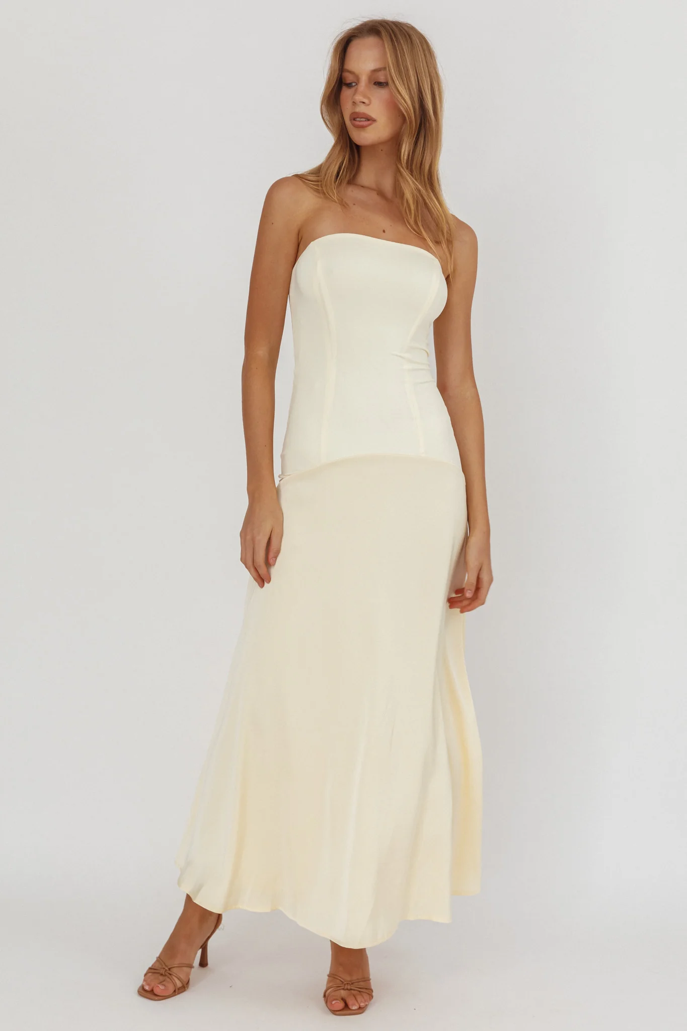 Star Avenue Strapless Drop Waist Maxi Dress Butter - Sonourner
