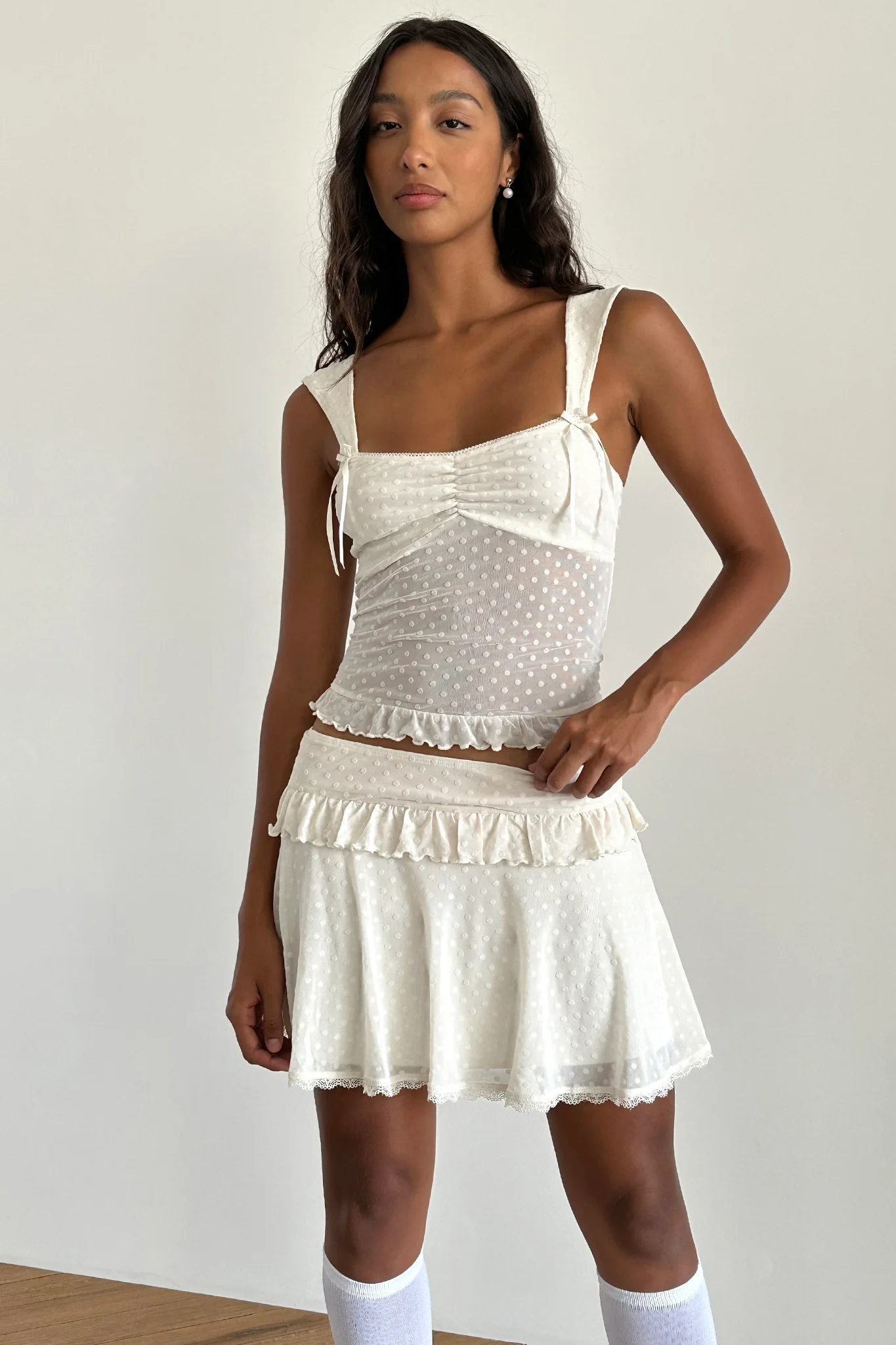 Gastri Mini Skirt In Ivory Polka Flock - Sonourner