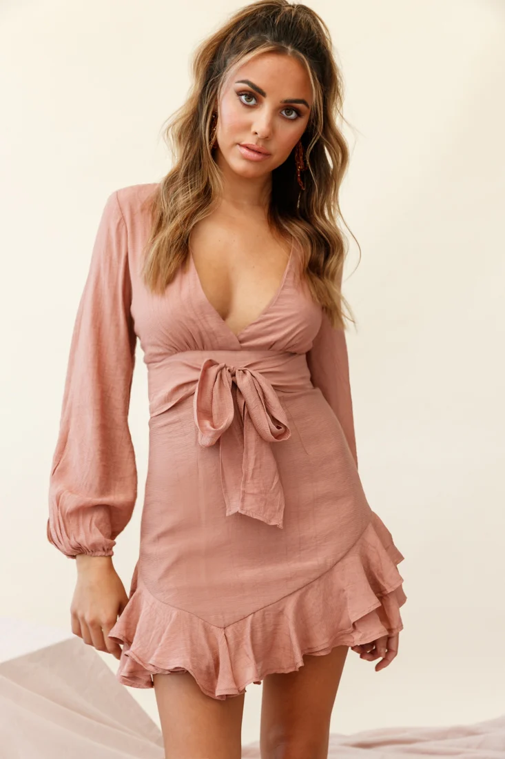 Maddox Long Sleeve Layered Ruffle Hem Dress Rose - Sonourner
