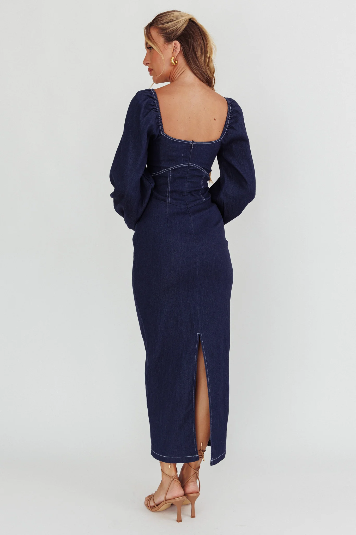 Bay Side Long Sleeve Denim Midi Dress Indigo - Sonourner