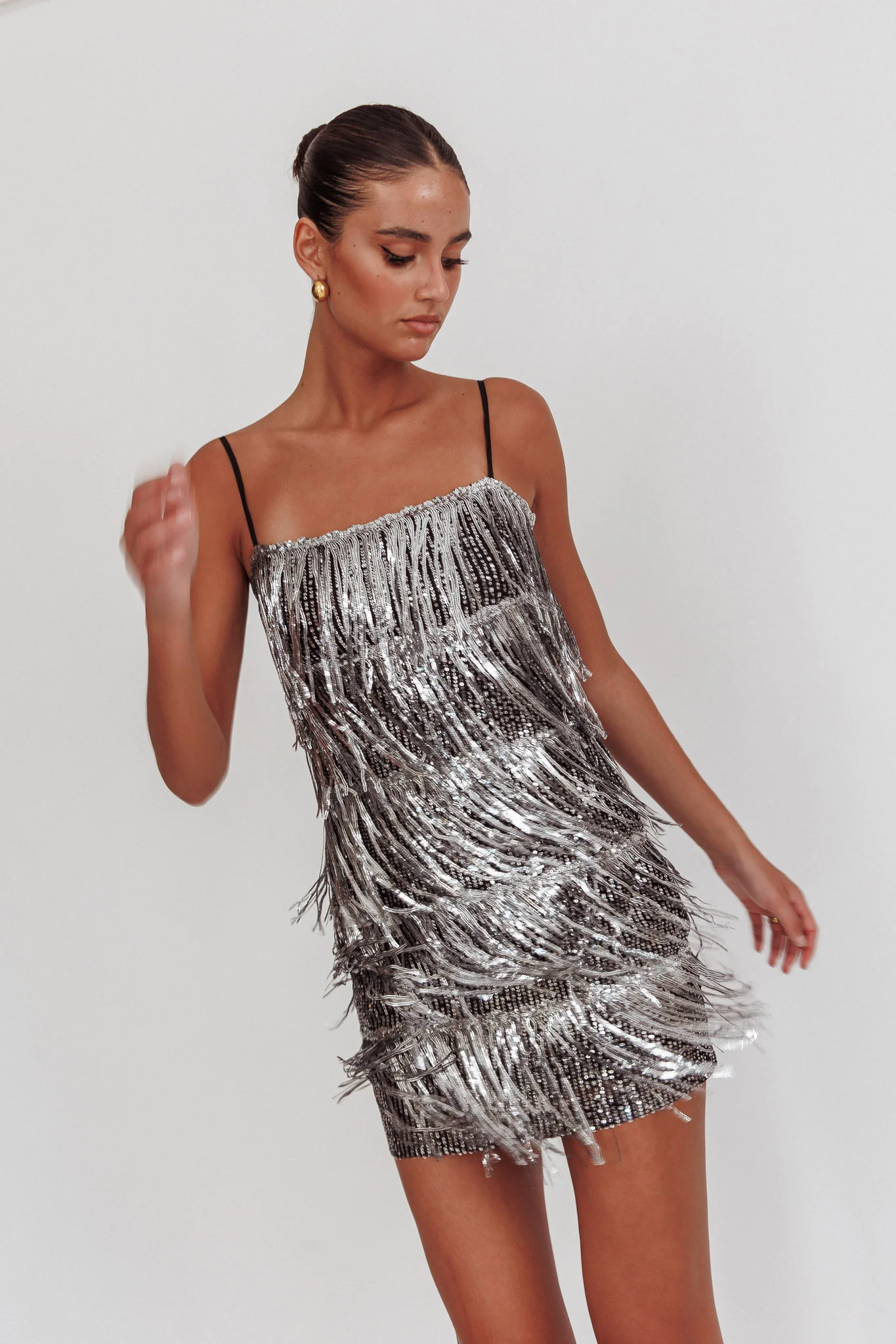 New York Nights Sequin Fringe Mini Dress Black - Sonourner