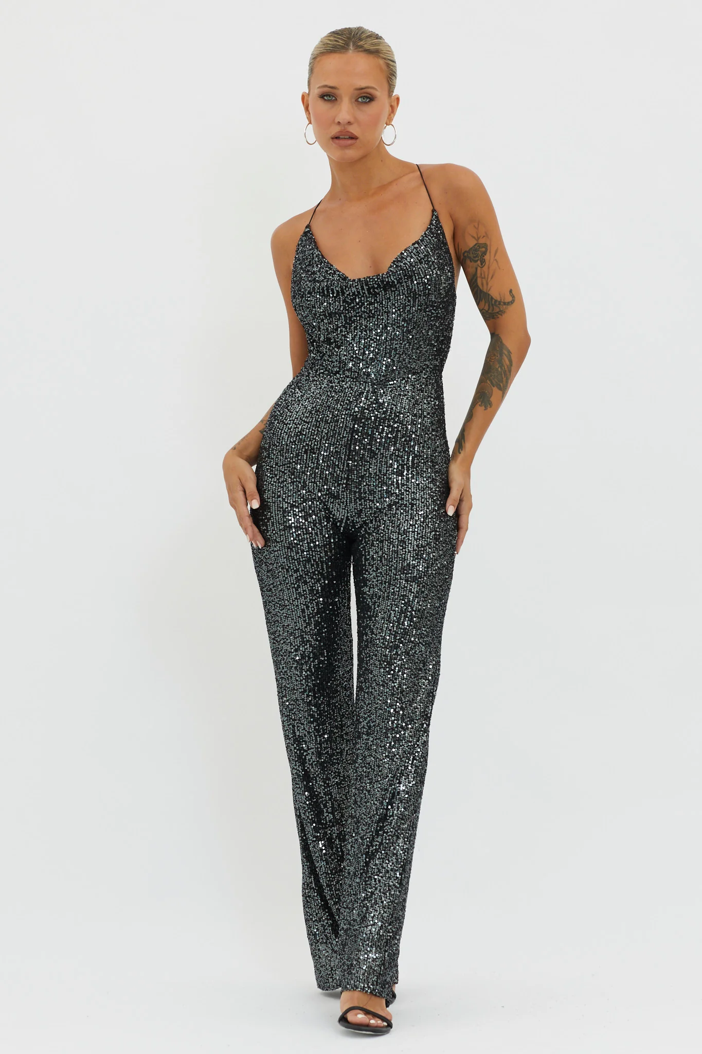 Midnight Kiss Sequin Jumpsuit Gunmetal - Sonourner