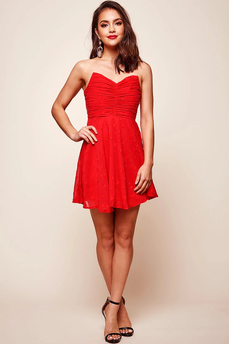 Tinseltown Ruched Party Dress Red - Sonourner