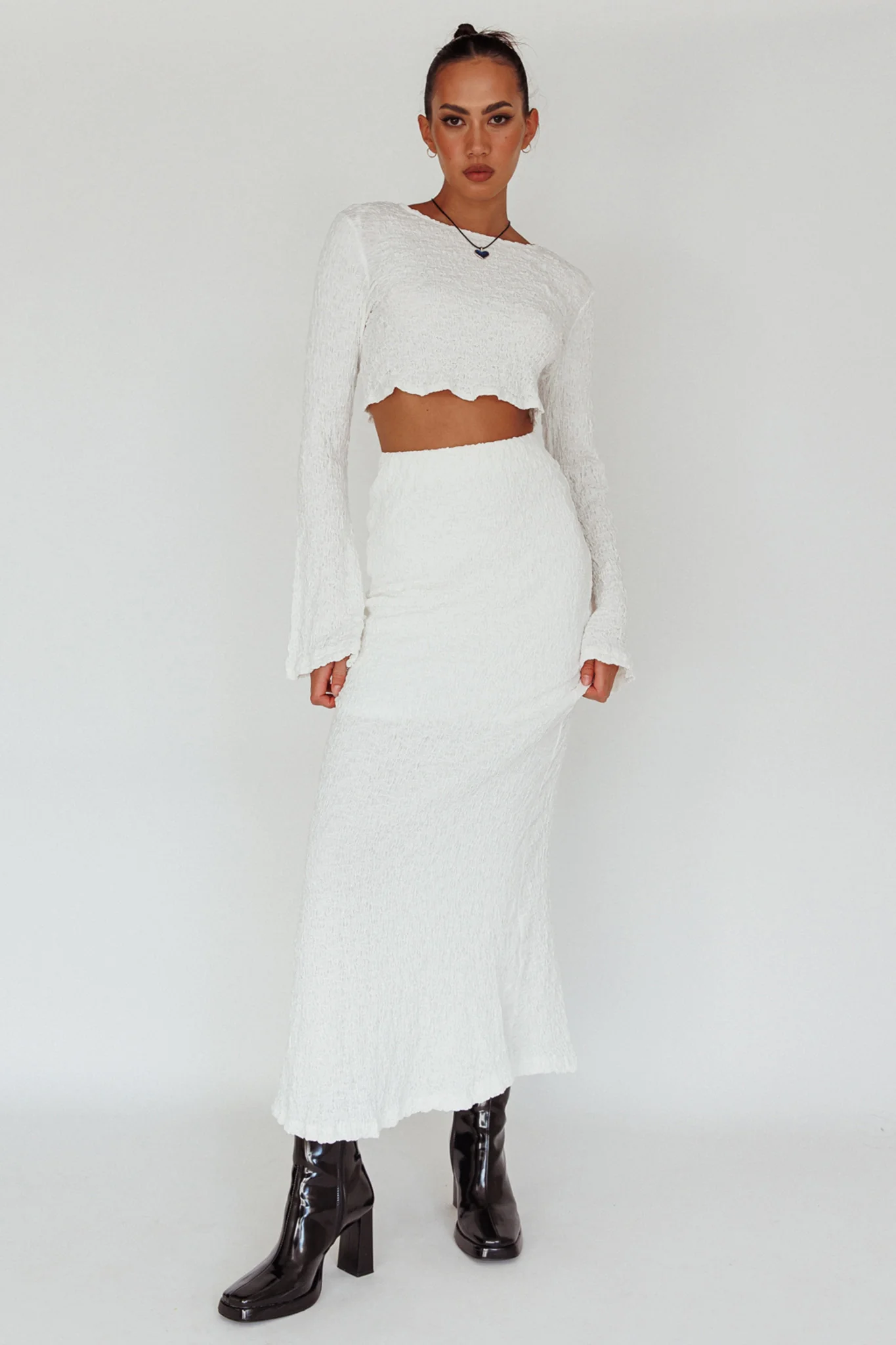 Treasures Textured Midi Skirt White - Sonourner