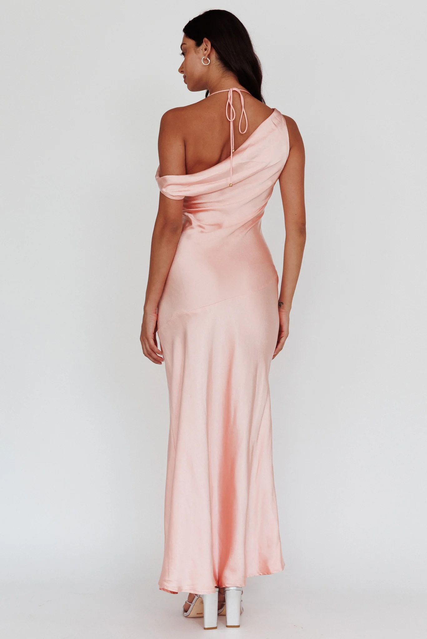 Etienne Off-Shoulder Halter Midi Dress Shimmer Pink - Sonourner