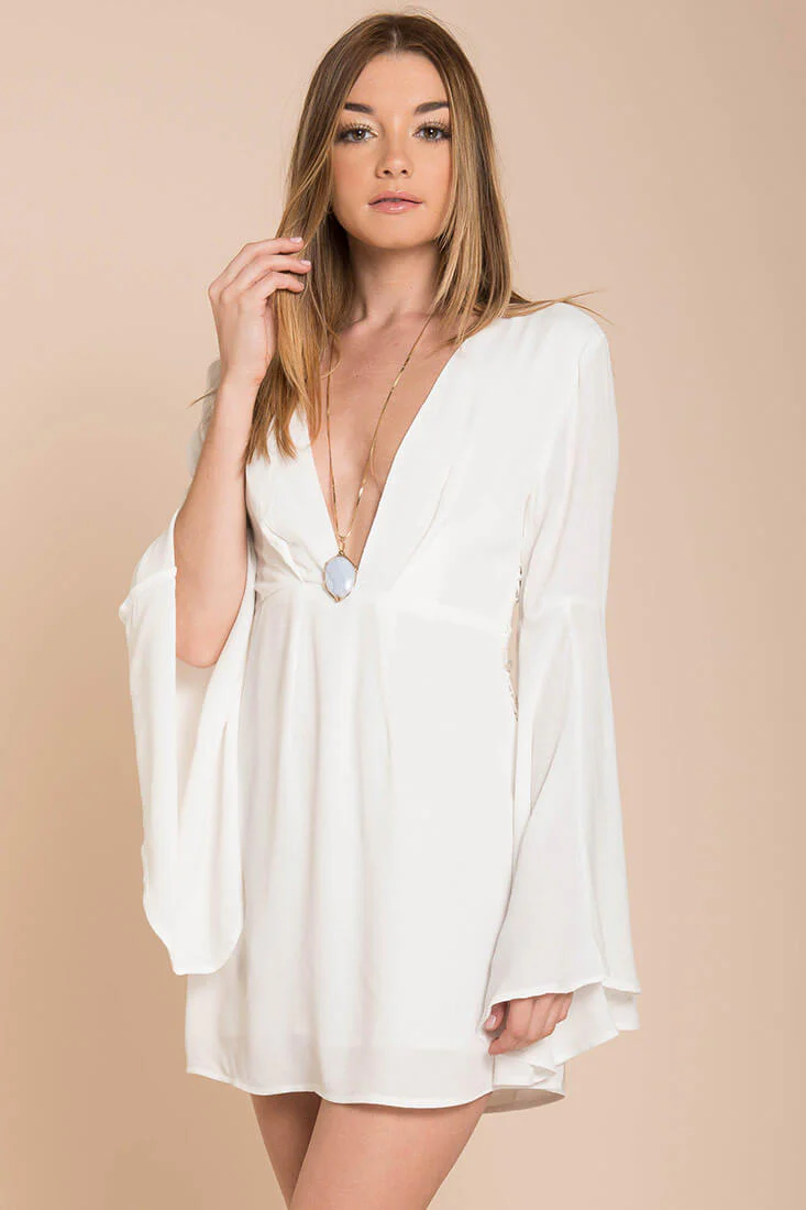 Carmen Bell Sleeve Dress White - Sonourner