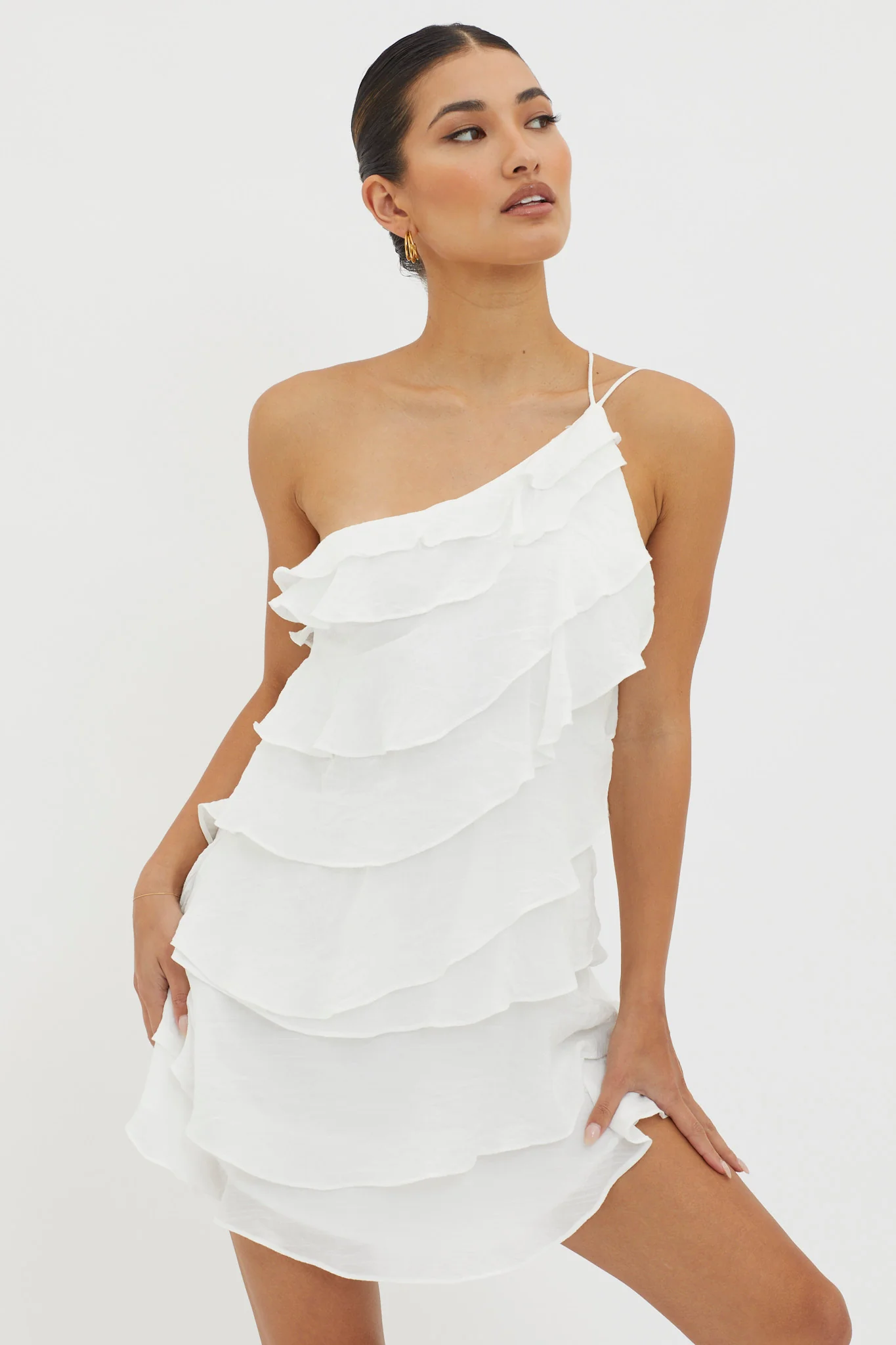 Arrabel Tiered Ruffle Mini Dress White - Sonourner