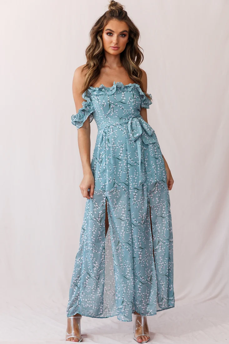 Jazz Bardot Neckline Wide Leg Split Jumpsuit Sage - Sonourner