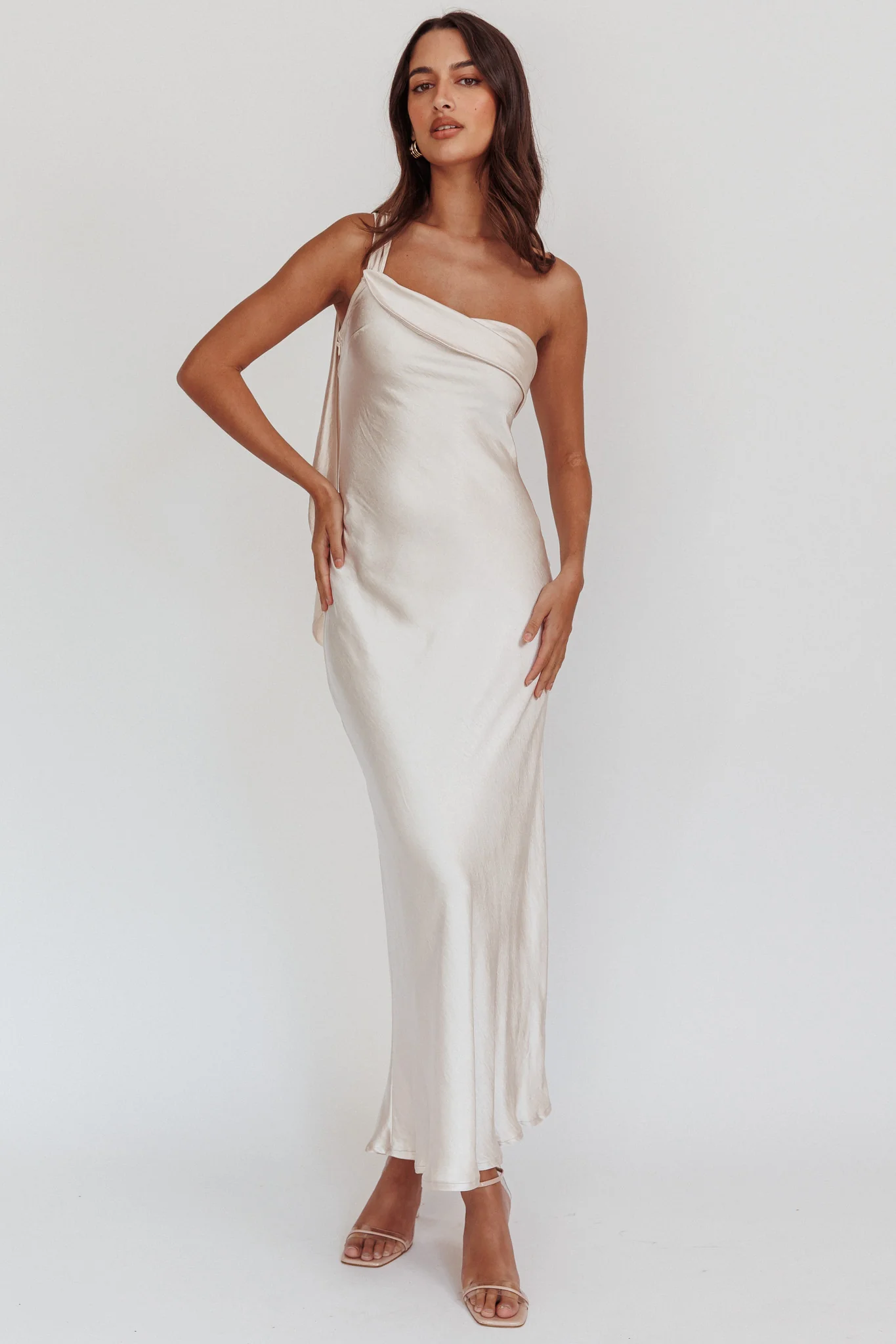 Carmel One-Shoulder Sash Maxi Dress Champagne - Sonourner