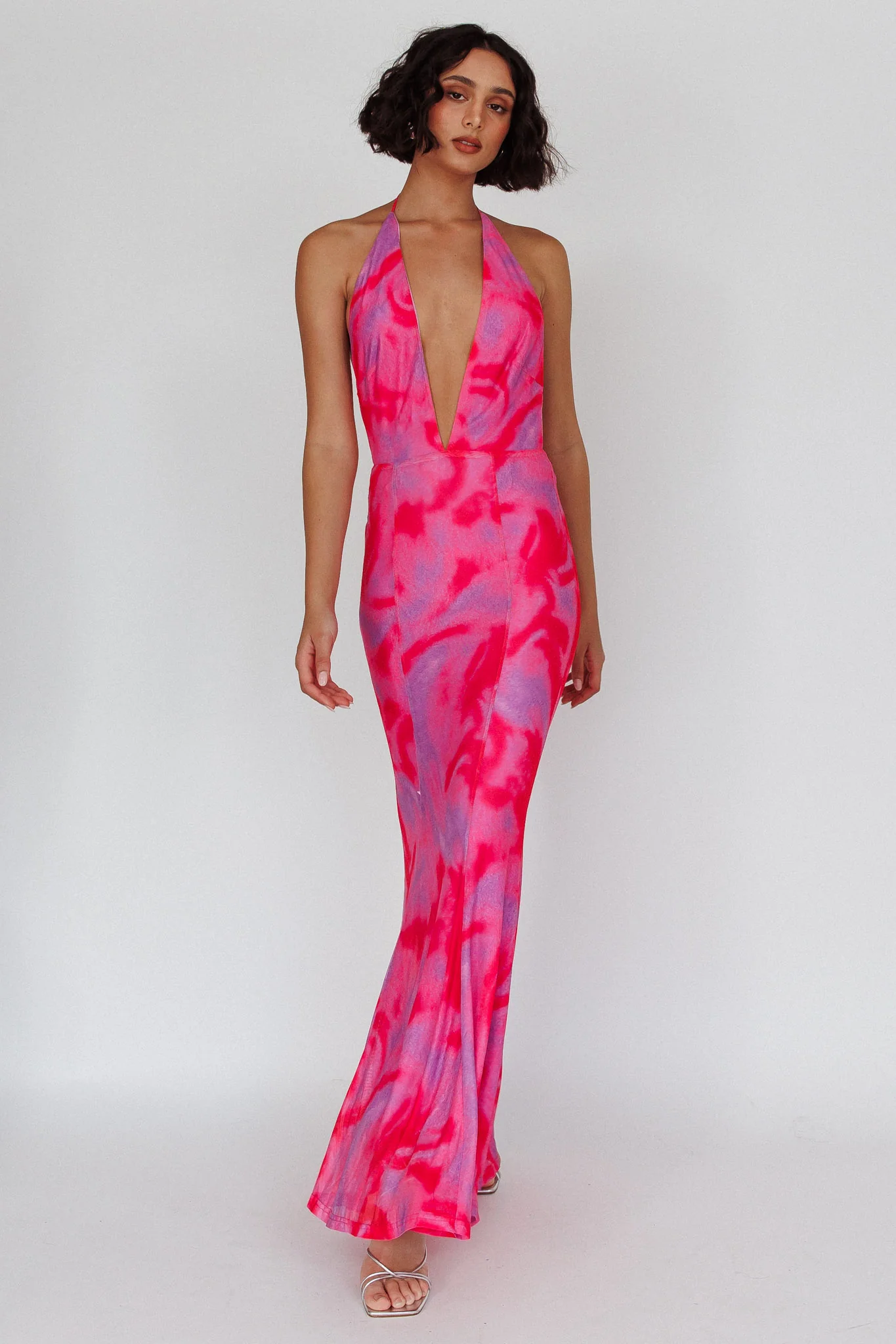 Mayah Halterneck Maxi Dress Printed Hot Pink - Sonourner